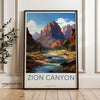 Zion Canyon Wall Art, Stunning National Park Landscape, Serene Nature, River and Mountain Poster, Scenic Utah Print, Home Decor