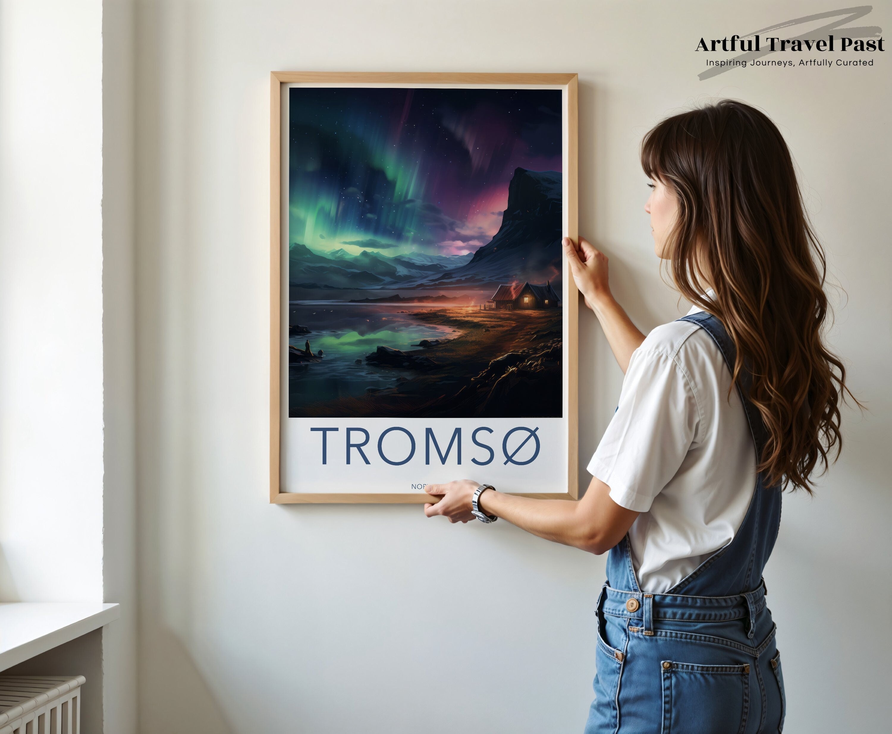 Tromso Norway Northern Lights Wall Art, Scandinavian Landscape Print, Winter Night Sky Home Decor, Arctic Nature Poster