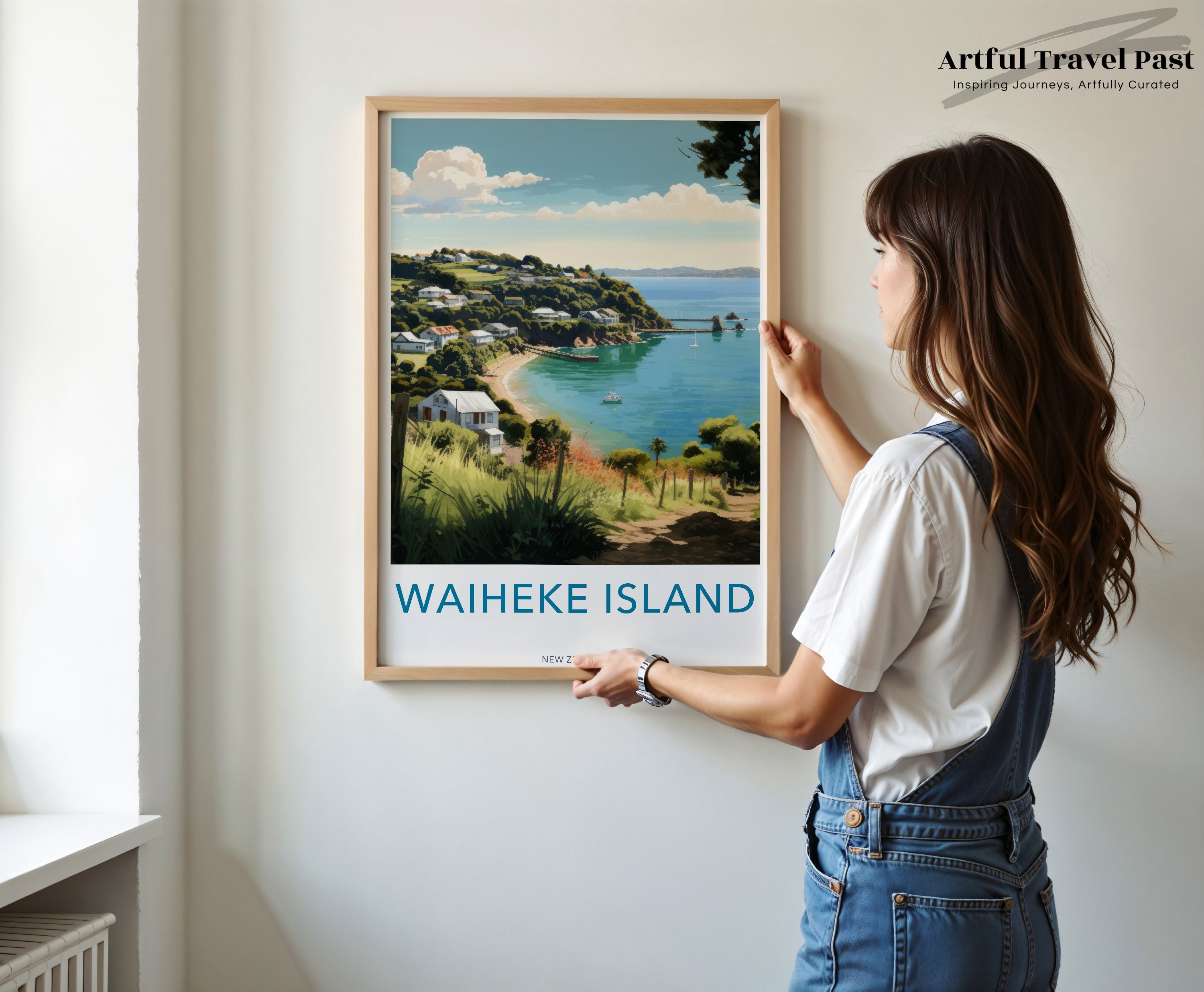 Waiheke Island Wall Art, New Zealand Travel Poster, Beach Landscape Print, Coastal Home Decor, Vintage Style, Artwork for Living Room