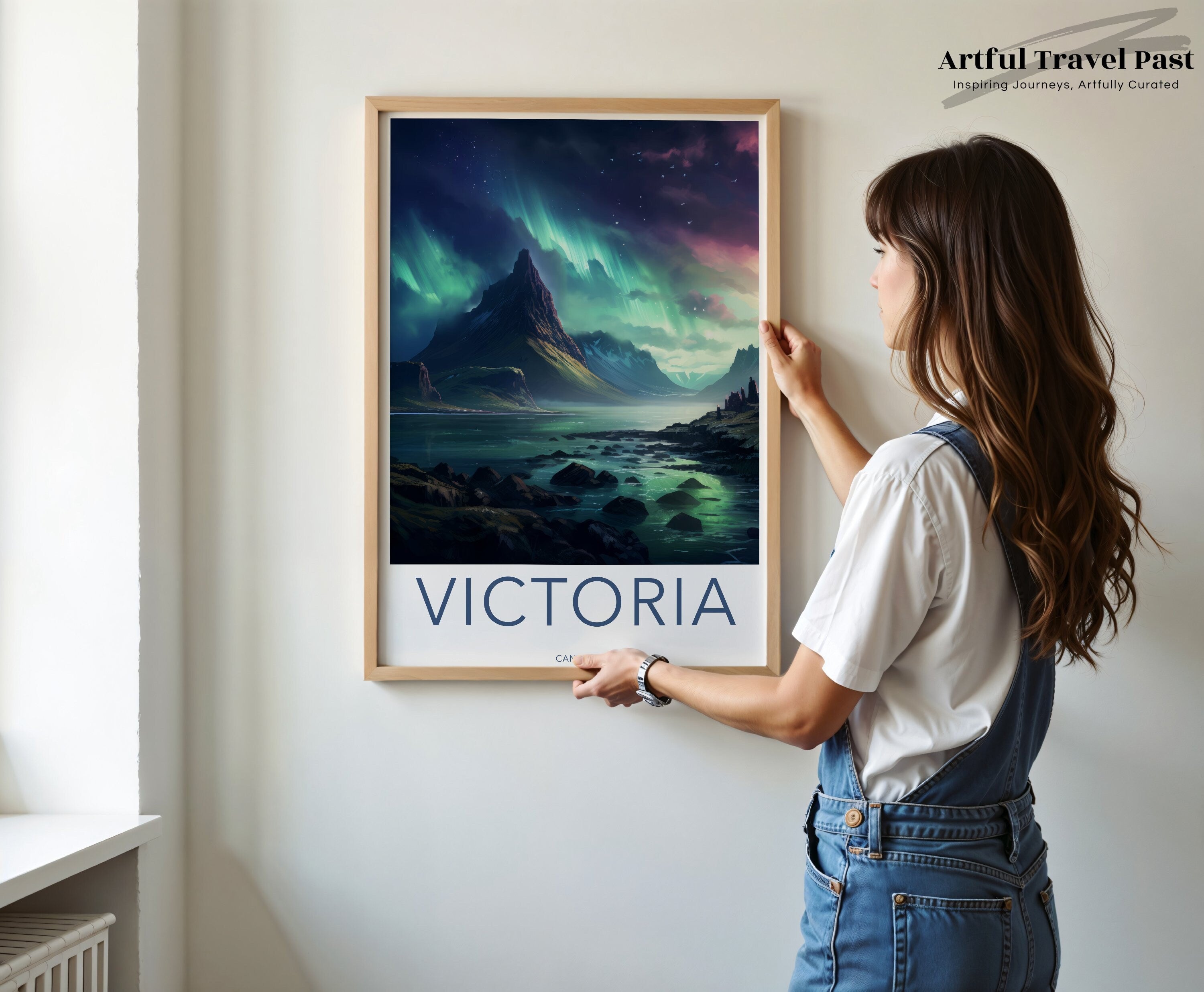 Victoria Canada Northern Lights Wall Art, Mountain Landscape Poster, Nature Artwork, Aurora Borealis Print, Home Decor, Scenic Print