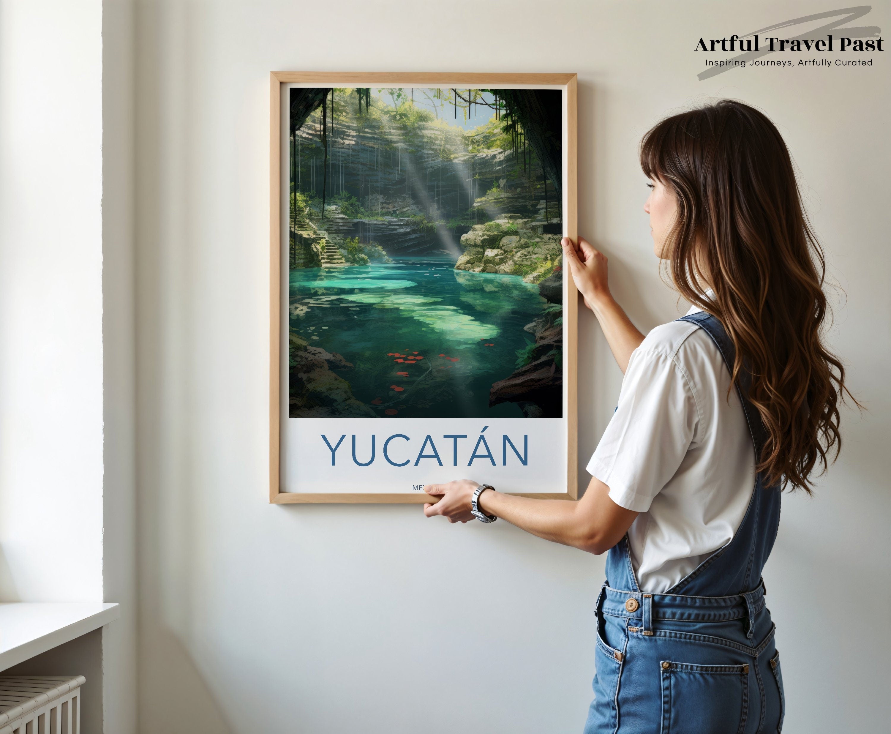 Yucatan Wall Art, Mexico Travel Poster, Exotic Nature Print, Jungle Lagoon Artwork, Scenic Cenote Painting, Tropical Paradise Decor