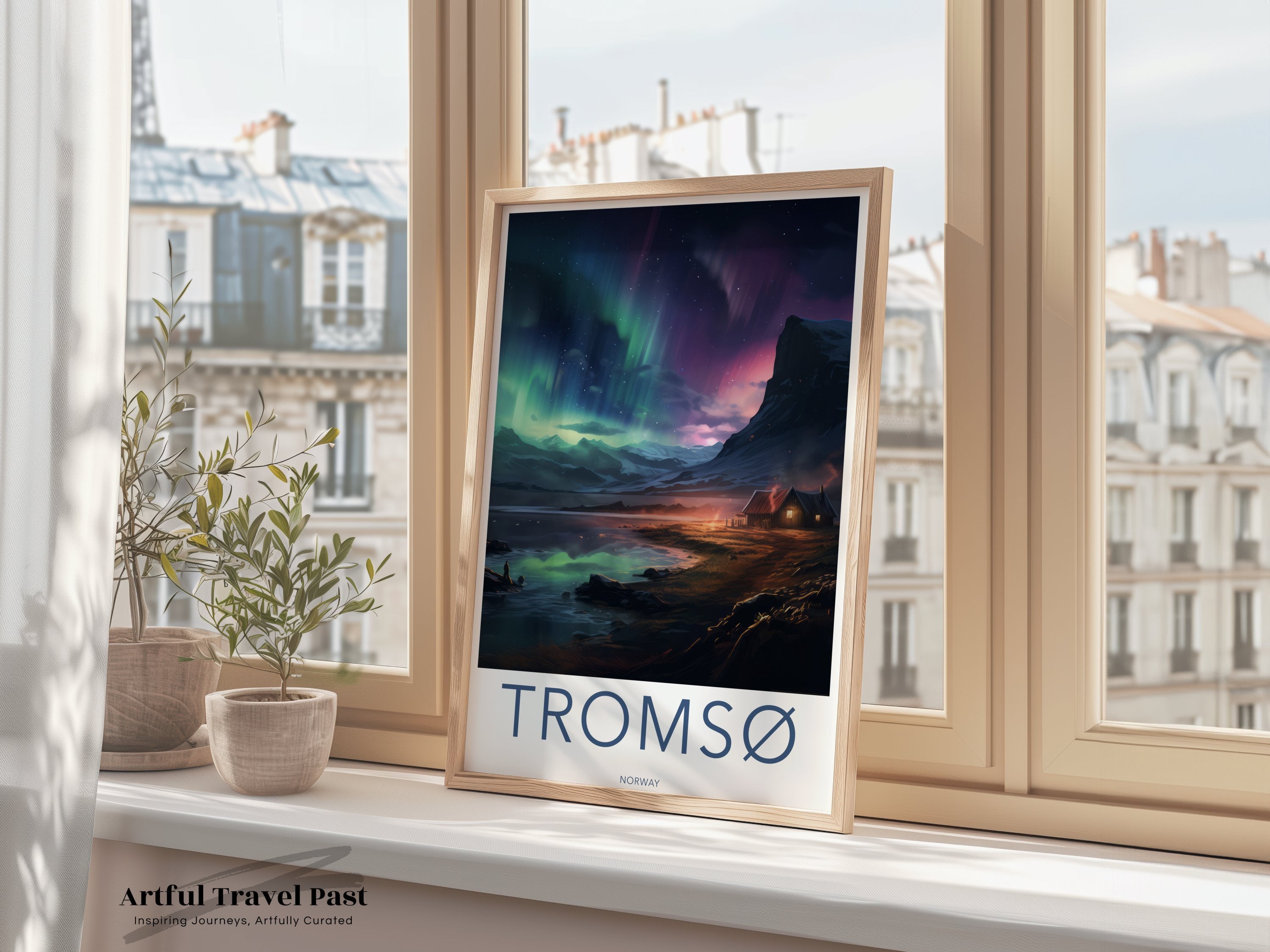 Tromso Norway Northern Lights Wall Art, Scandinavian Landscape Print, Winter Night Sky Home Decor, Arctic Nature Poster