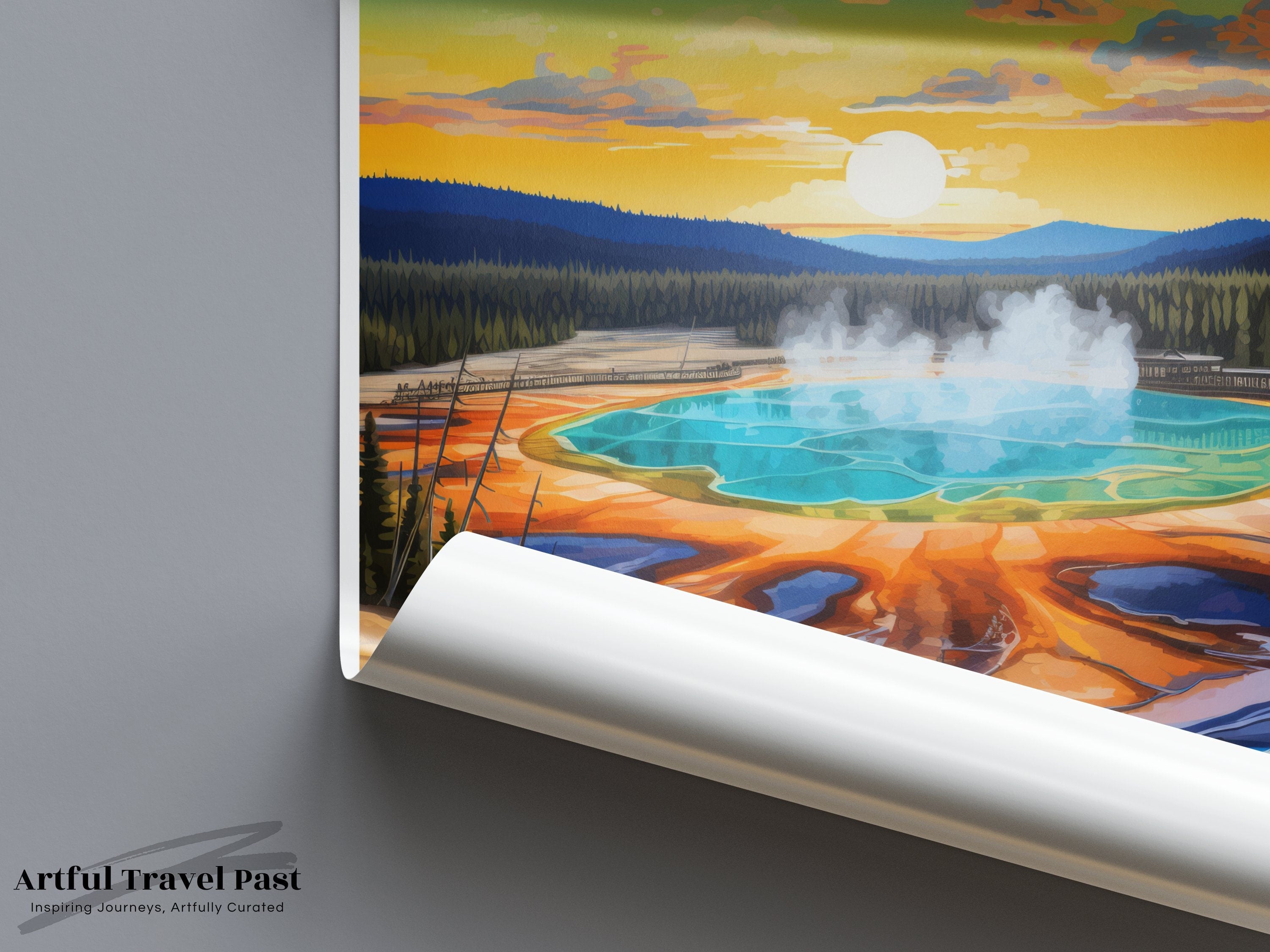 Yellowstone National Park Wall Art Print, Colorful Sunset Landscape Poster, Nature Scene Art, Home Decor, Travel Souvenir, Office Wall Decor