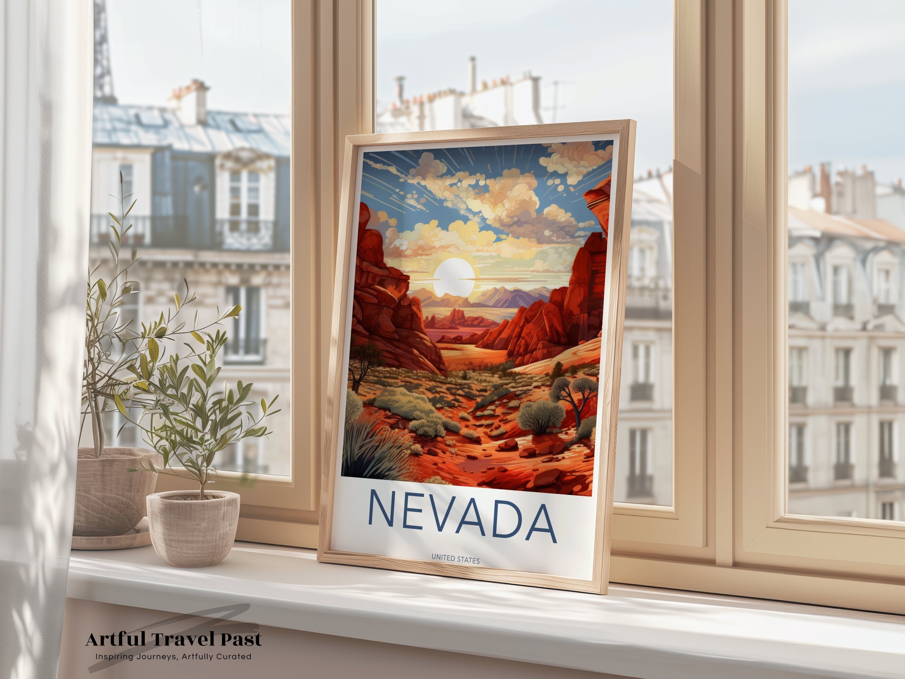 Nevada Wall Art, Beautiful Desert Sunset, Scenic Landscape Print, Vibrant American Southwest Decor, Nevada Travel Poster