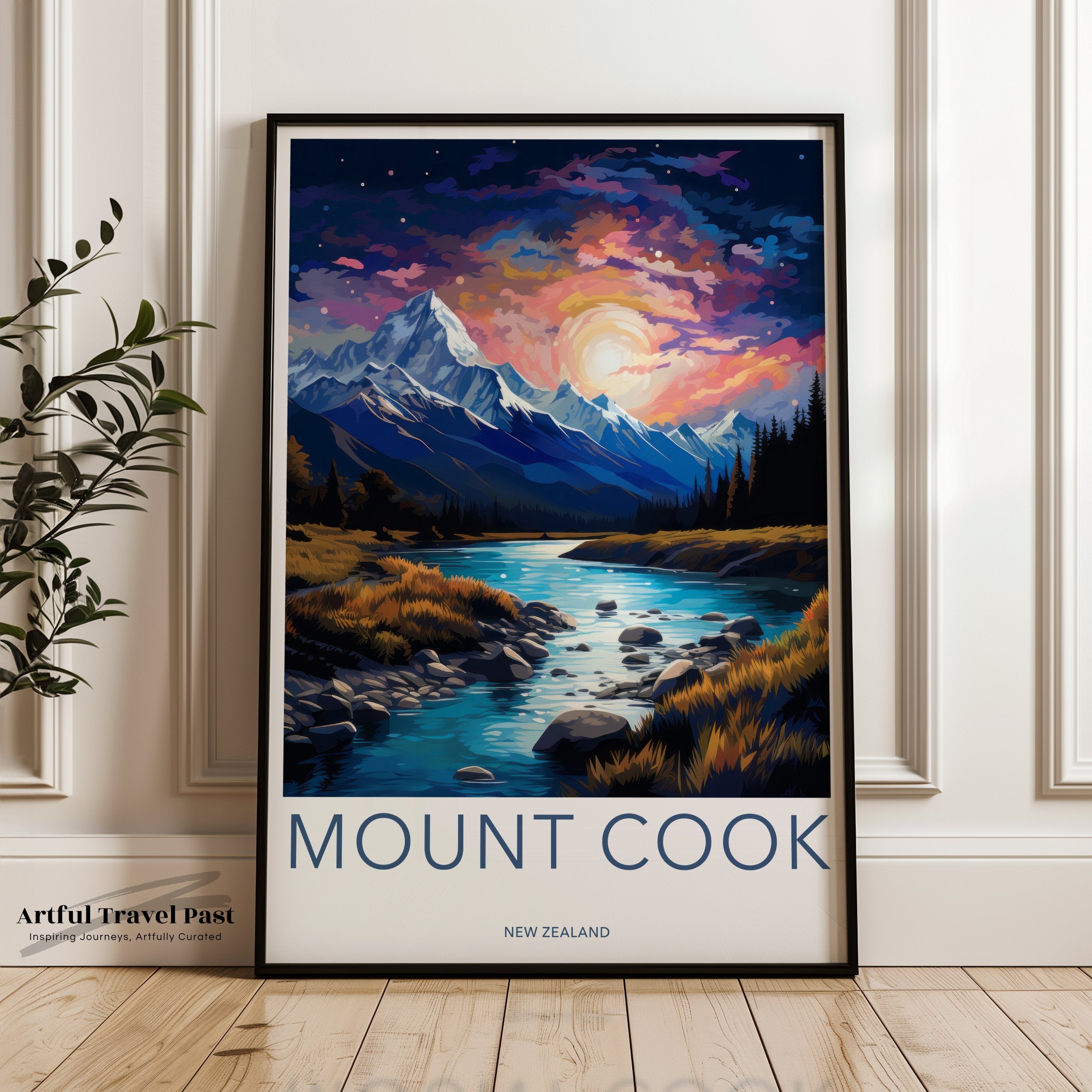 Mount Cook Wall Art, New Zealand Mountain Poster, Scenic Nature Print, Colorful Landscape Artwork, Home Decor, Travel Souvenir