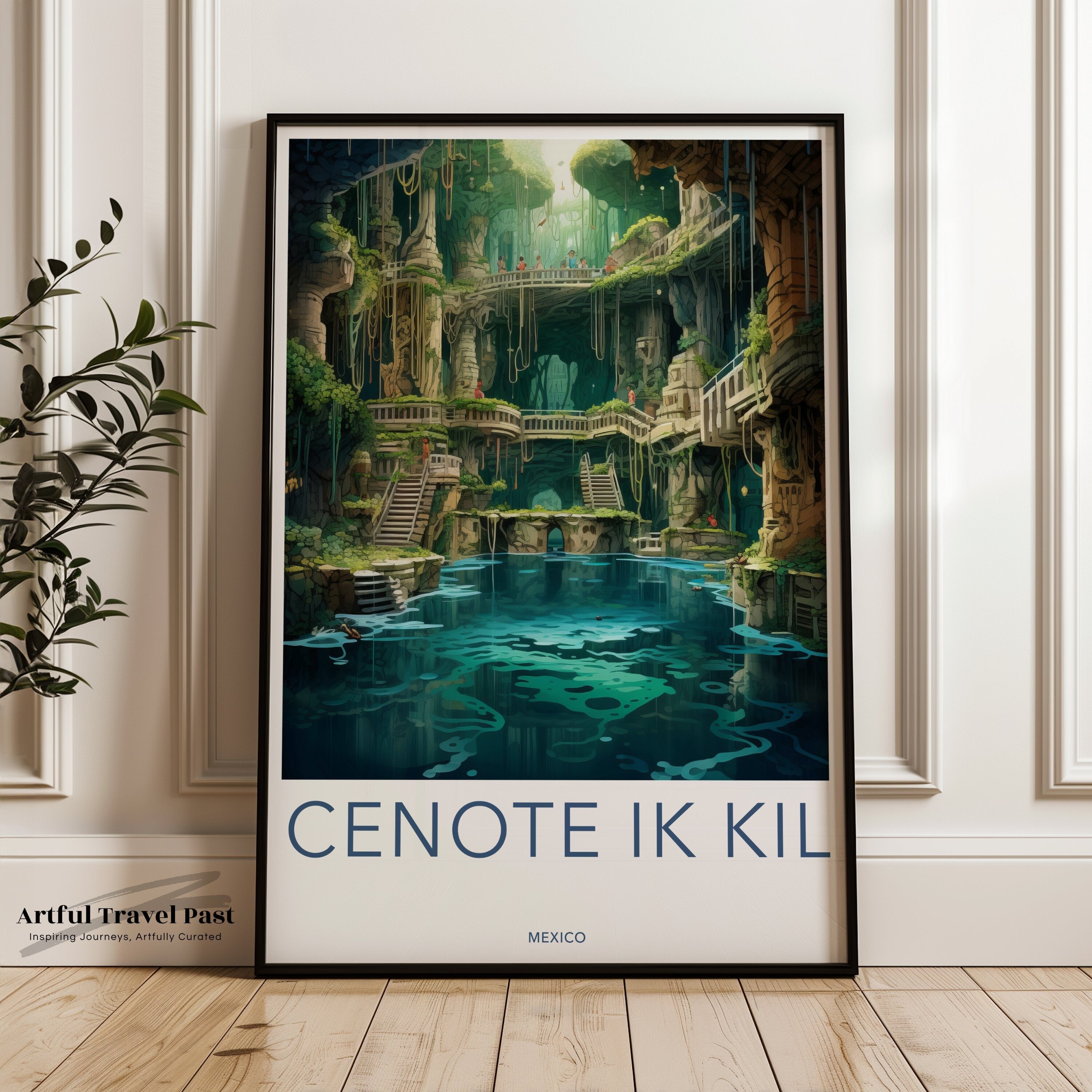 Cenote Ik Kil Wall Art, Mexico Travel Poster, Architectural Wonders, Natural Beauty, Cultural Landmarks, Historical Context