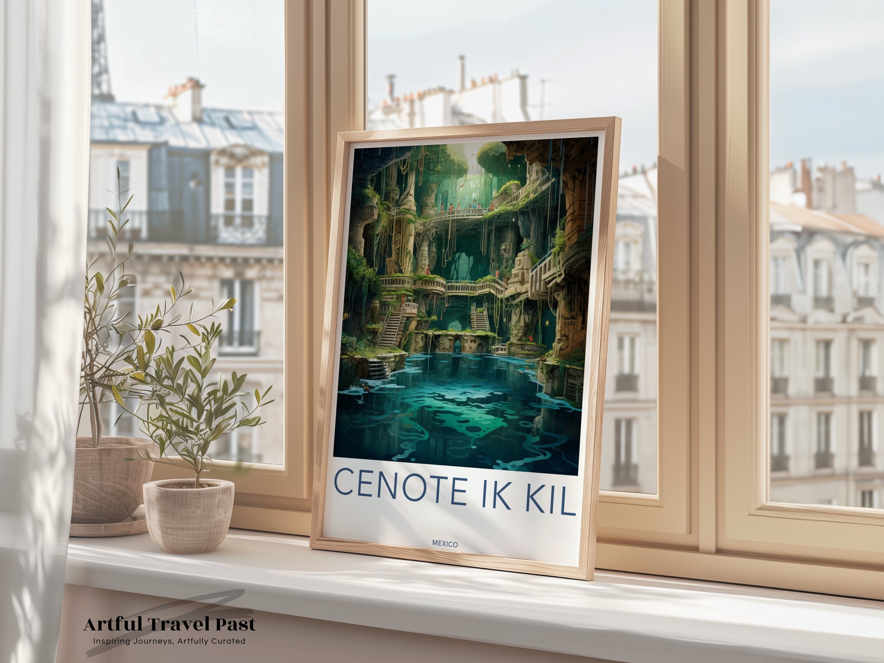 Cenote Ik Kil Wall Art, Mexico Travel Poster, Architectural Wonders, Natural Beauty, Cultural Landmarks, Historical Context