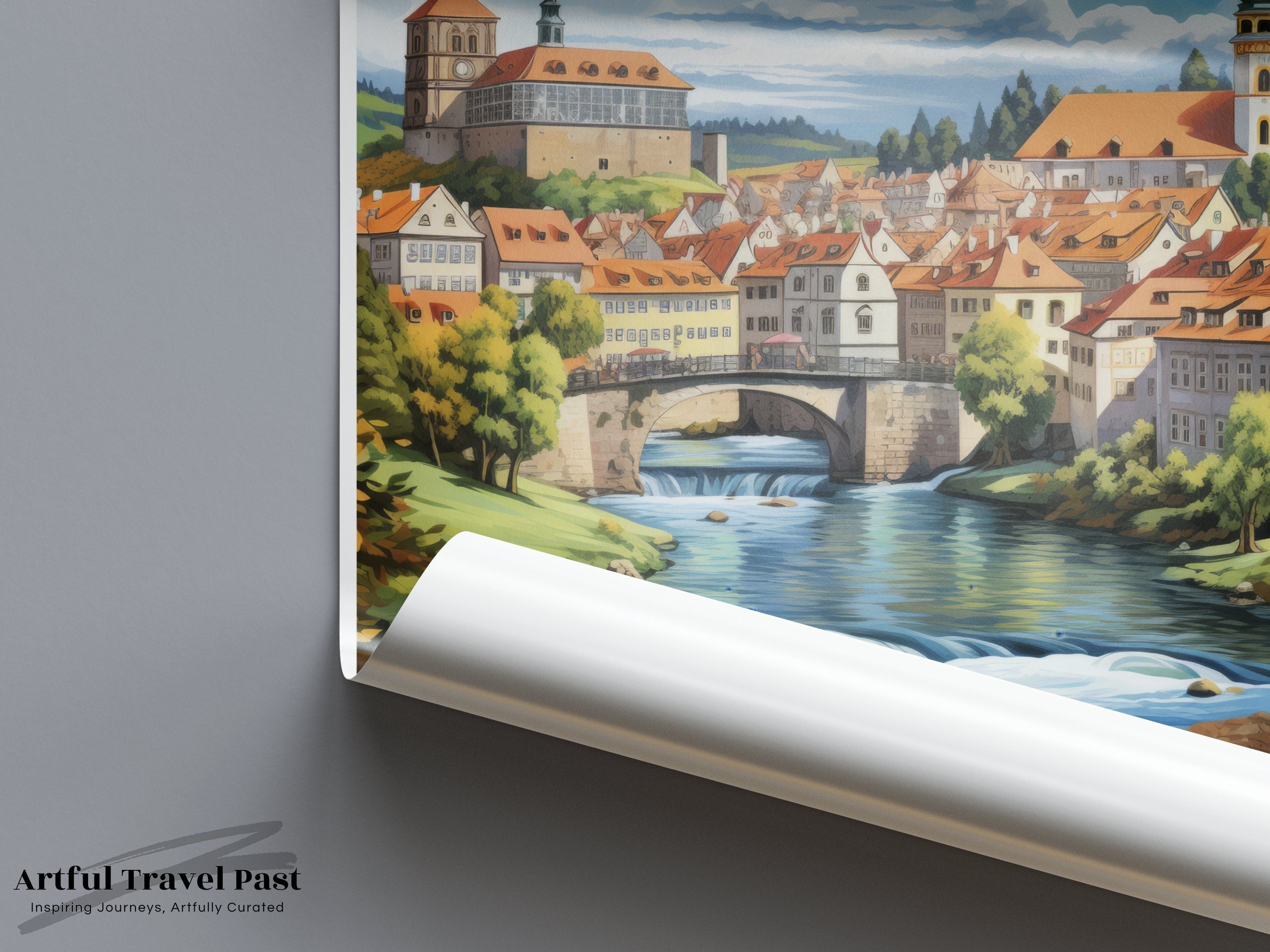 Cesky Krumlov Wall Art, Czech Republic Scenic Print, Historic Architecture, Picturesque River View, Travel Decor, Europe Cityscape