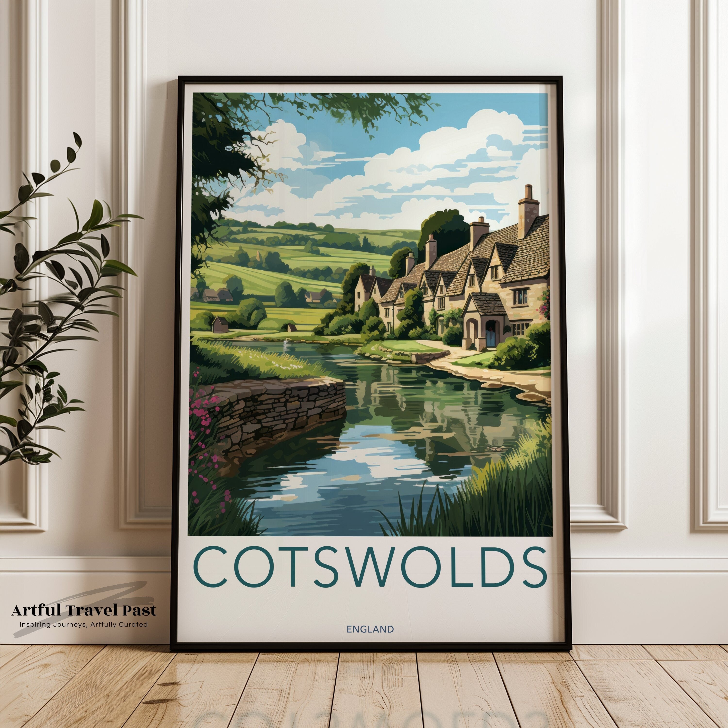 Cotswolds Wall Art Print, English Countryside Decor, Scenic Landscape Art, Rustic Home Decoration, UK Travel Poster, Vintage Style Artwork