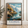 Fjords Norway Scenic Wall Art, Nordic Landscape Art Print, Coastal Village Decor, Nature Inspired Home Decor, Travel Poster