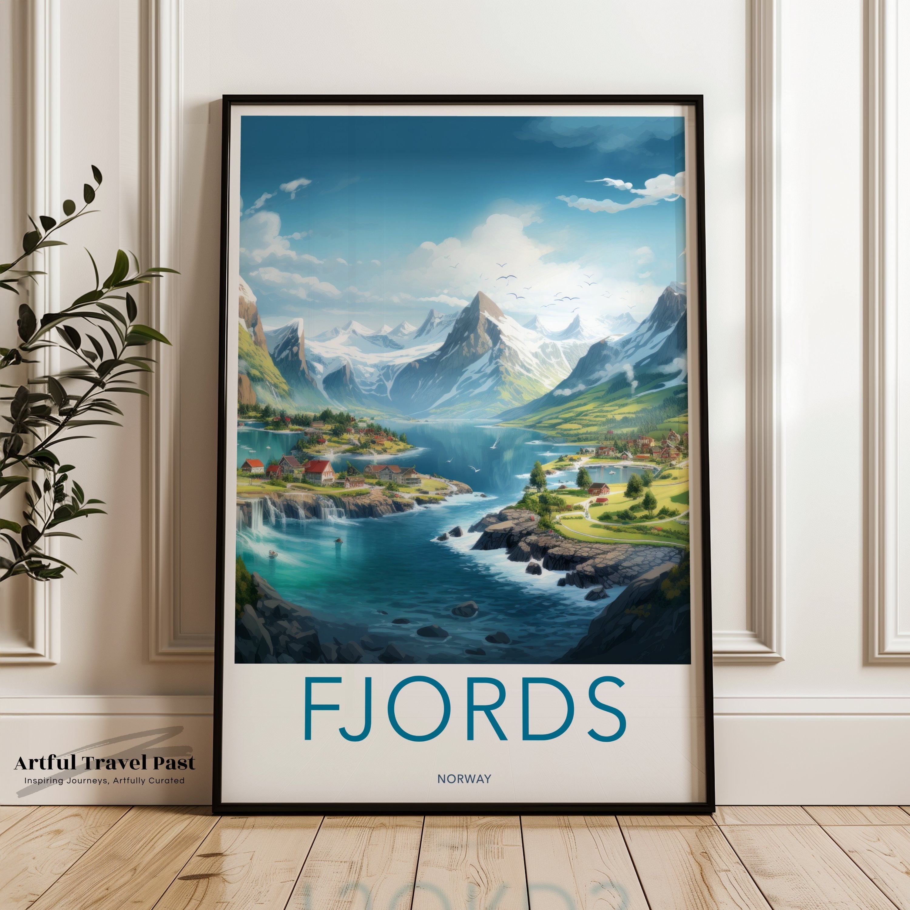 Scandinavian Fjords Wall Art, Norway Landscape Print, Mountain Scenery Poster, Nordic Nature Decor, Coastal Village Artwork