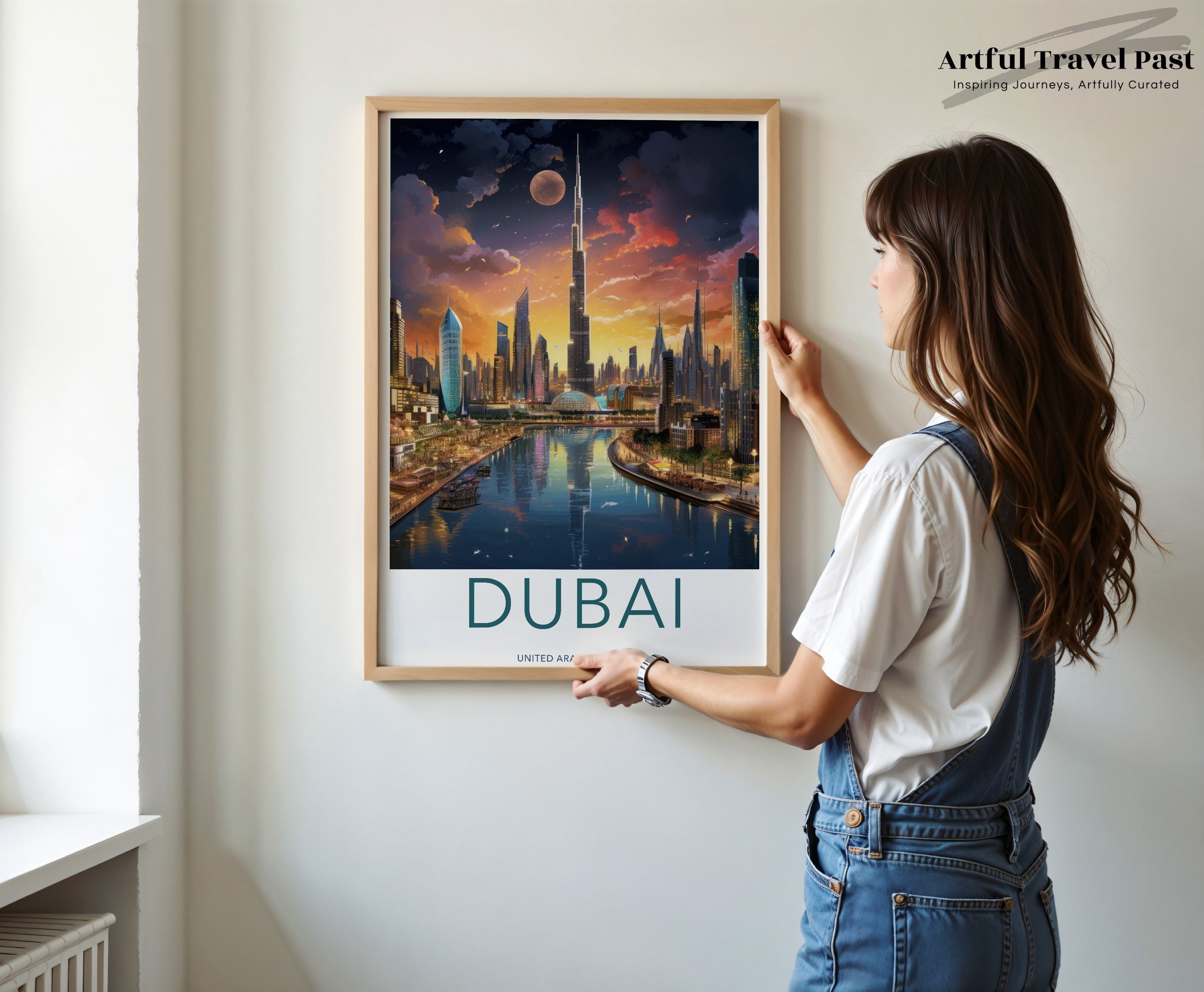 Dubai Cityscape Wall Art, Stunning Sunset Skyline Print, Modern Urban Landscape, Vibrant Architectural Wonders, Travel Decor