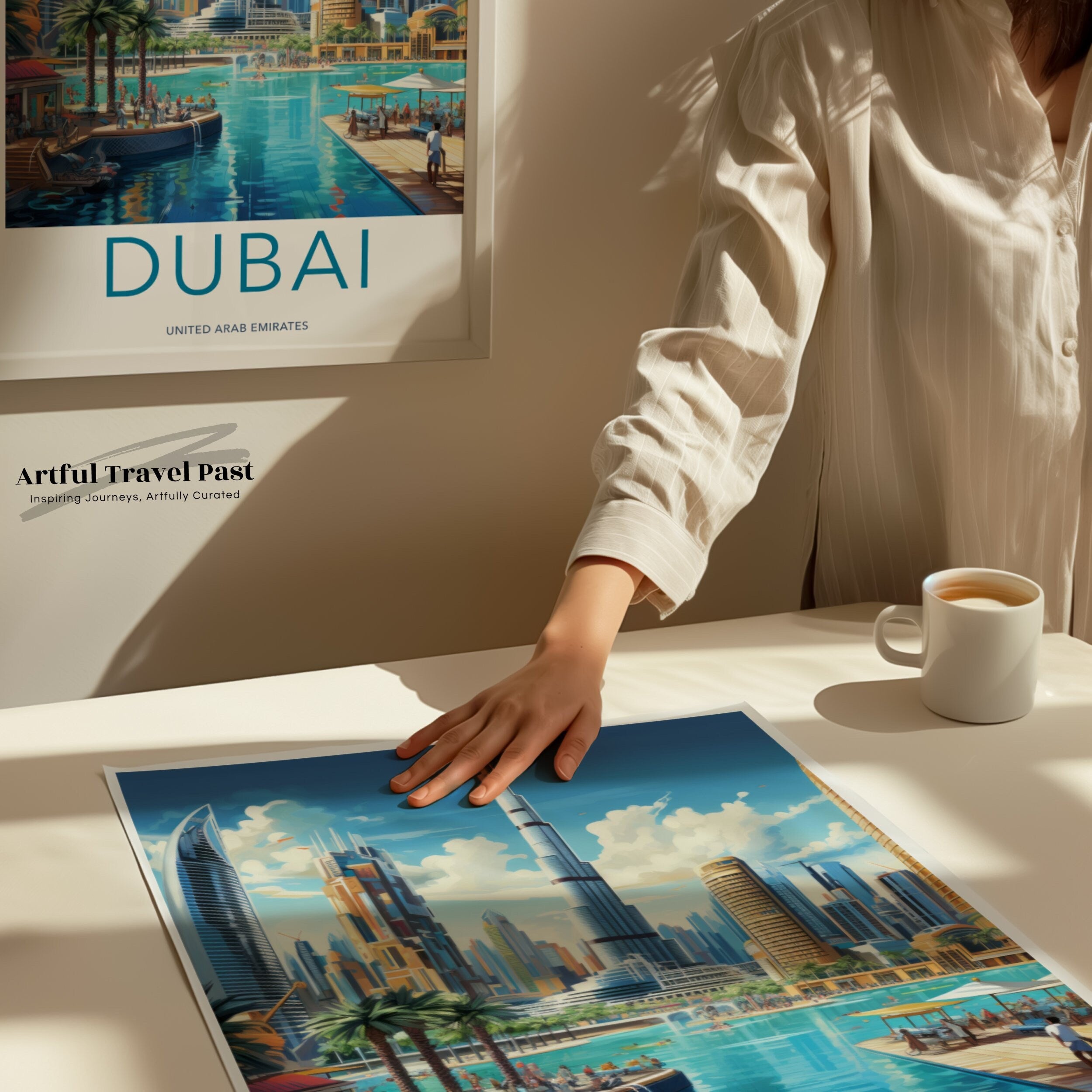 Dubai Skyline Art Print, Modern Cityscape Wall Art, Dubai Architecture Poster, Urban Landscape Artwork, Travel Souvenir Decor