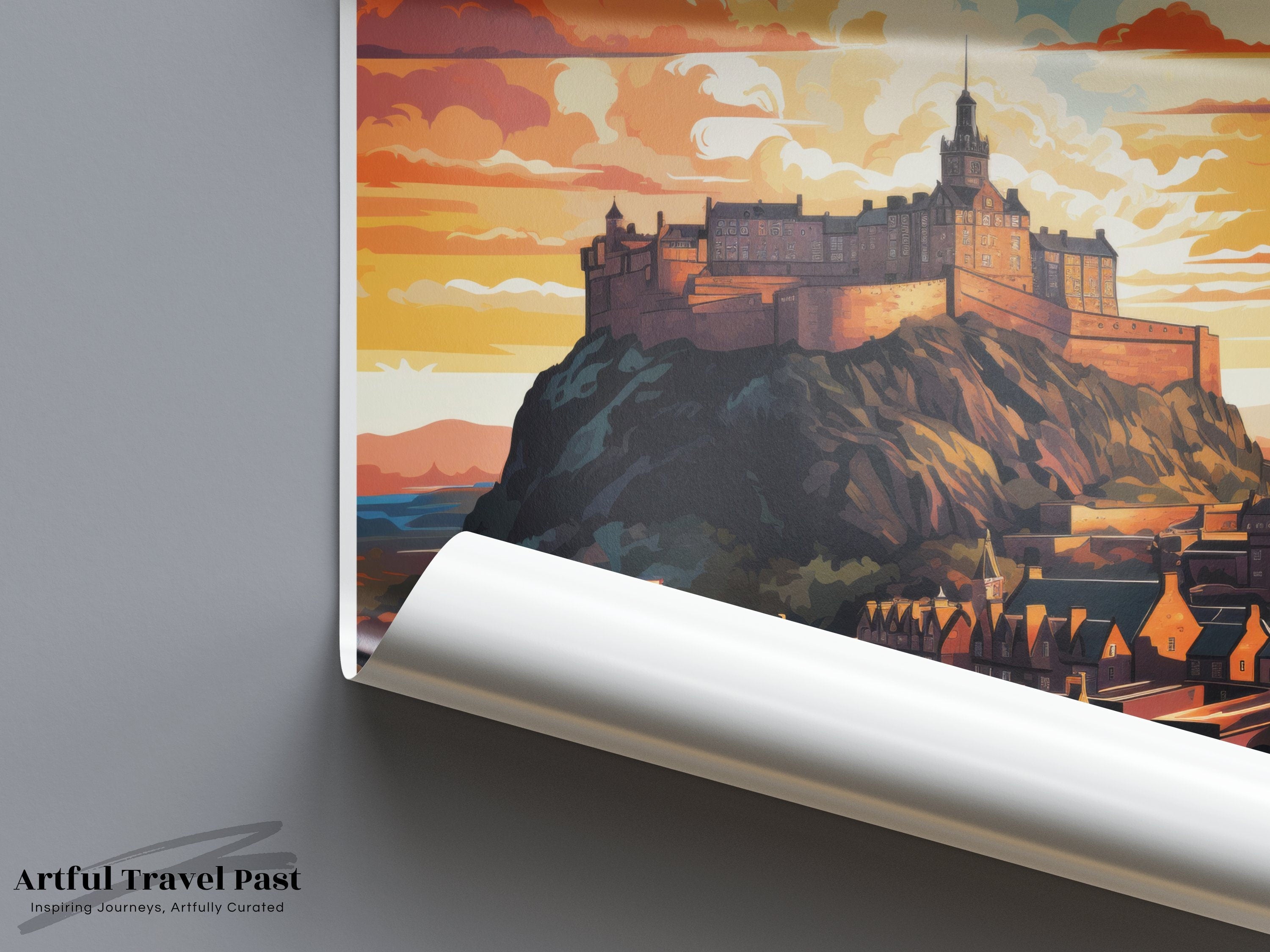 Edinburgh Castle Sunset, Scotland Travel Art, Historic Castle Wall Art, Scotland Landscape, Travel Poster Print, Edinburgh Gifts