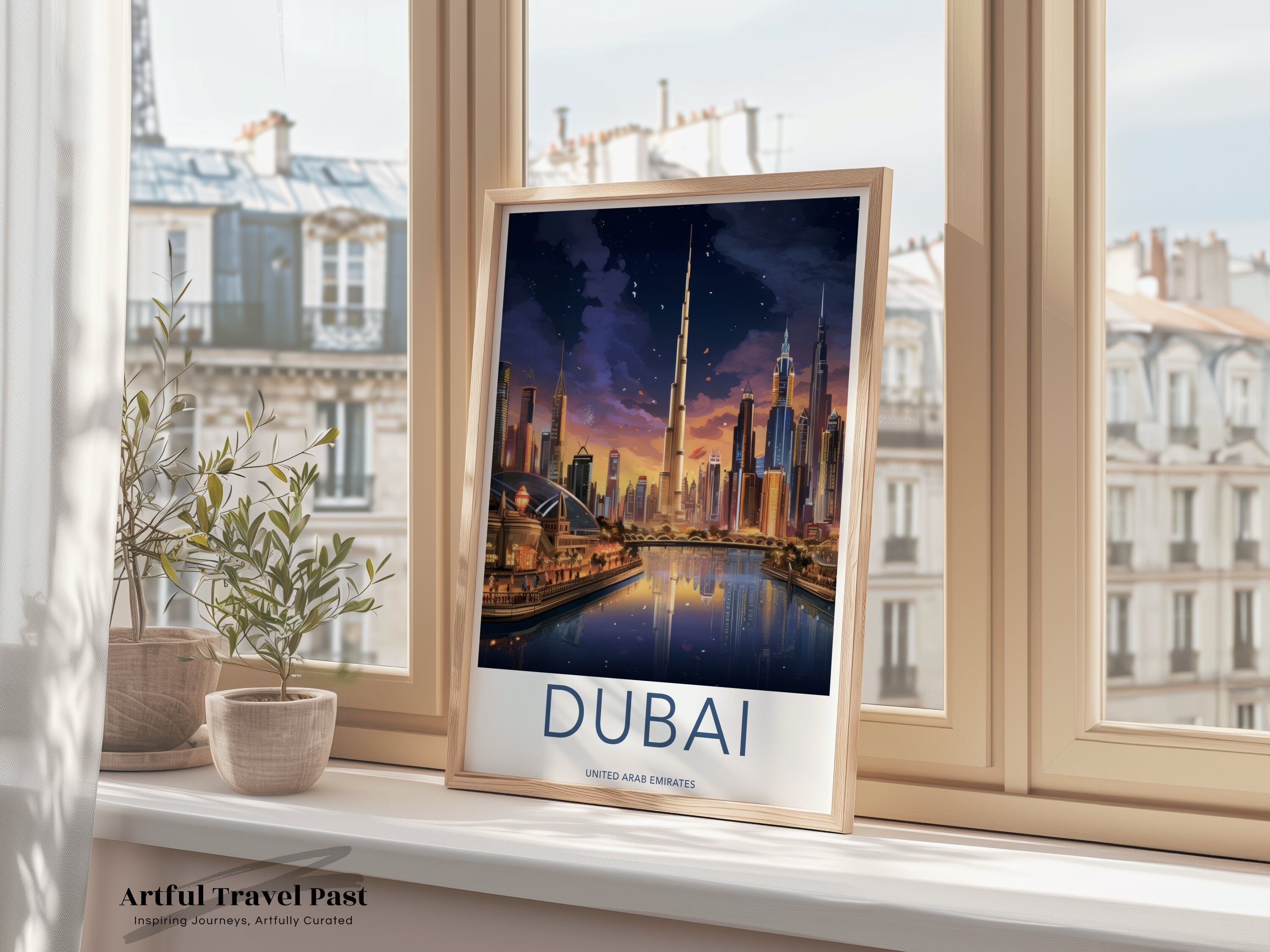 Dubai Cityscape Wall Art, Sunset Skyline Print, Architectural Wonders Poster, Dubai Downtown View, UAE Cultural Landmarks