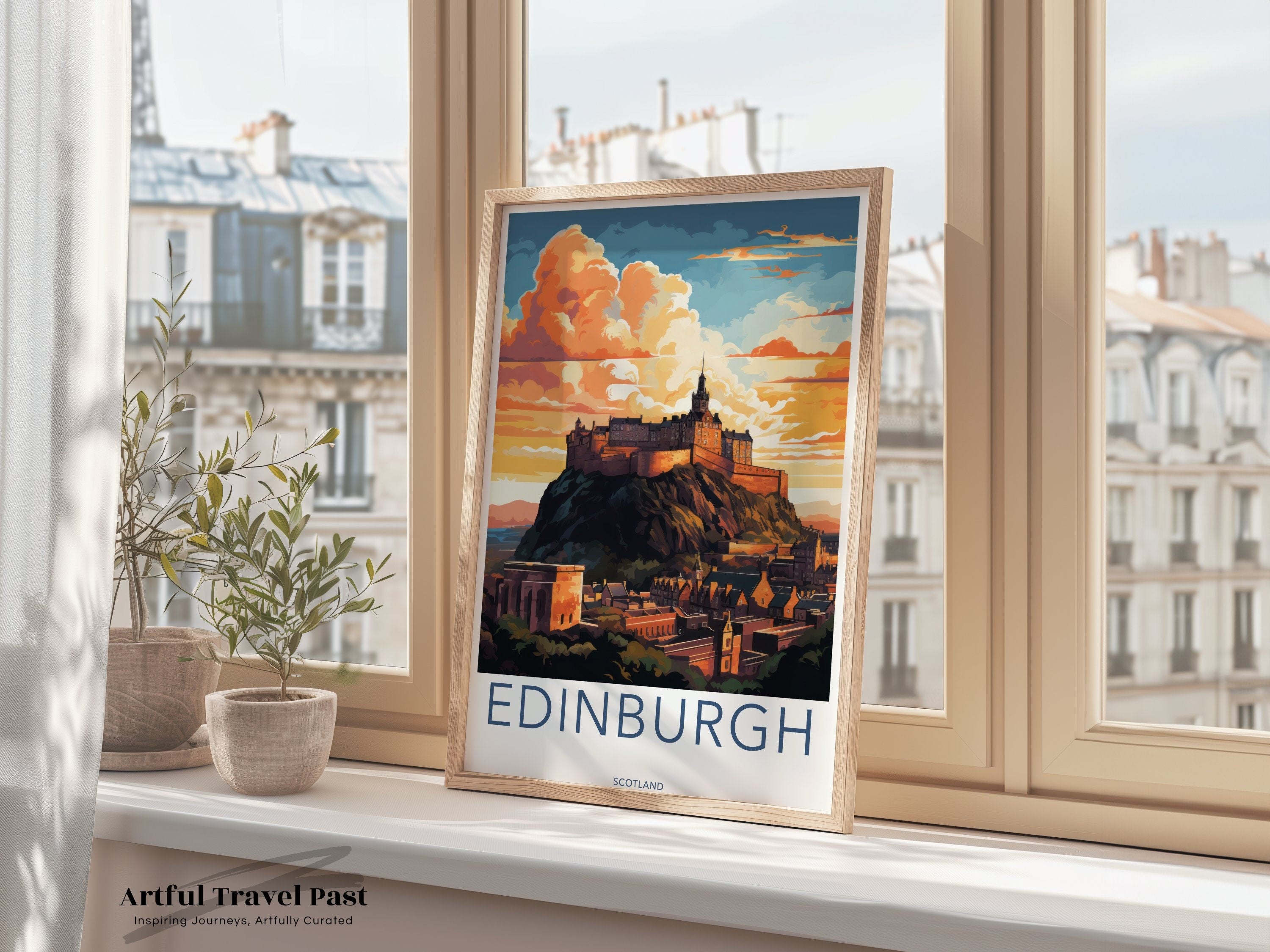 Edinburgh Castle Sunset, Scotland Travel Art, Historic Castle Wall Art, Scotland Landscape, Travel Poster Print, Edinburgh Gifts