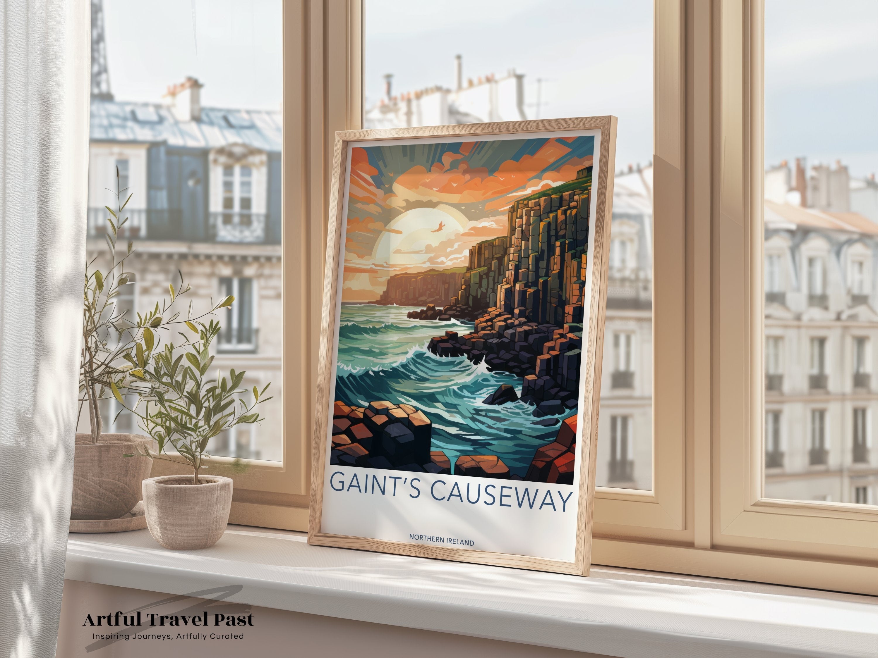 Giant's Causeway Wall Art Print, Northern Ireland Landmark, Sunset Ocean Cliffs, Irish Coastal Scenery, Home Décor, Travel Poster