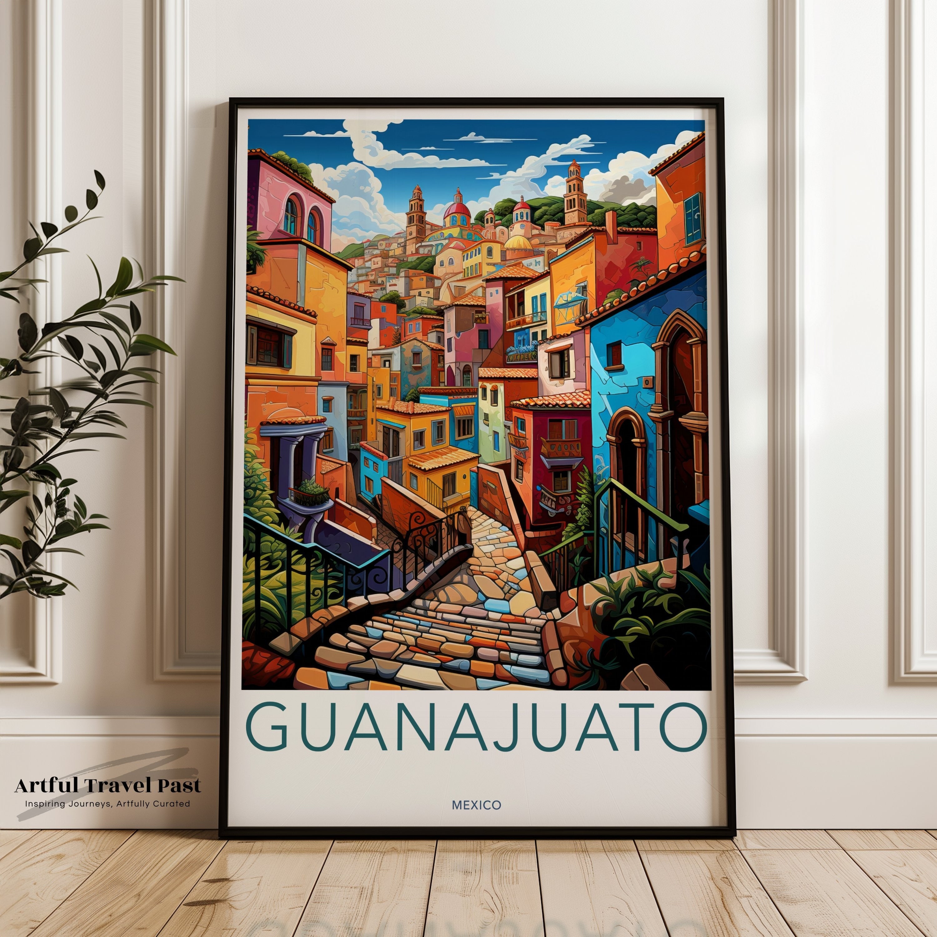 Guanajuato Poster Print, Colorful Guanajuato Wall Art, Mexico Travel Decor, Mexican City Illustration, Architectural Wonders Artwork