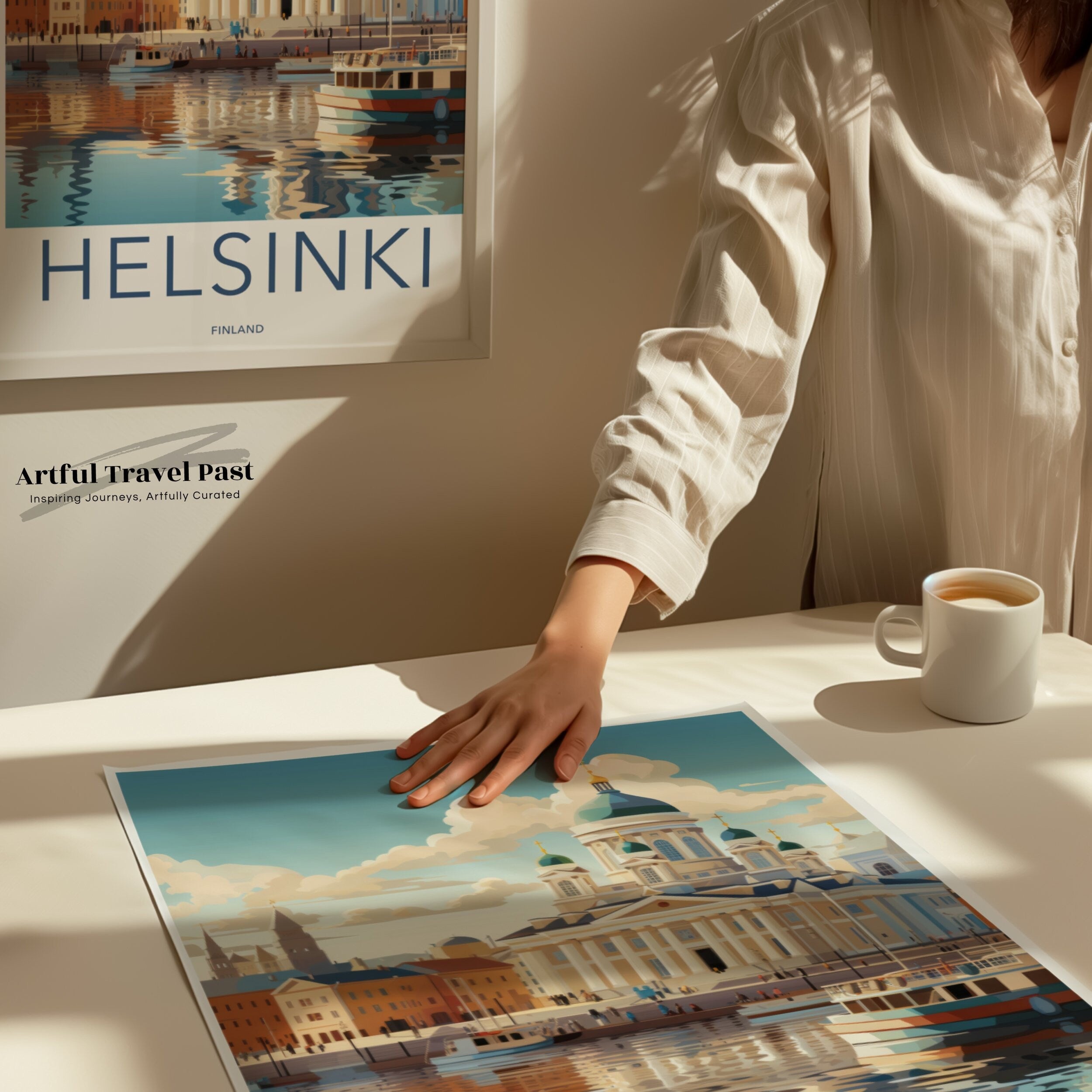 Helsinki Wall Art, Finland Travel Poster, Architectural Print, Nordic Cityscape Art, Coastal Decor, Historic Landmark Illustration