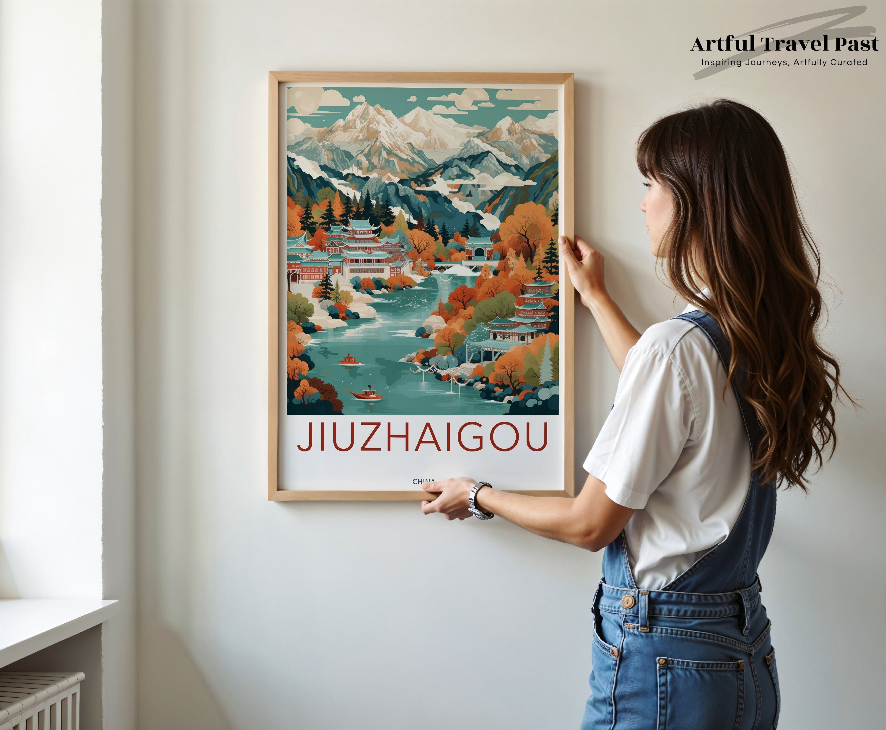 Jiuzhaigou Wall Art, Scenic Landscape Poster, Asian Mountain River View, Nature Print, Cultural Landmark Decor, Home Office Art