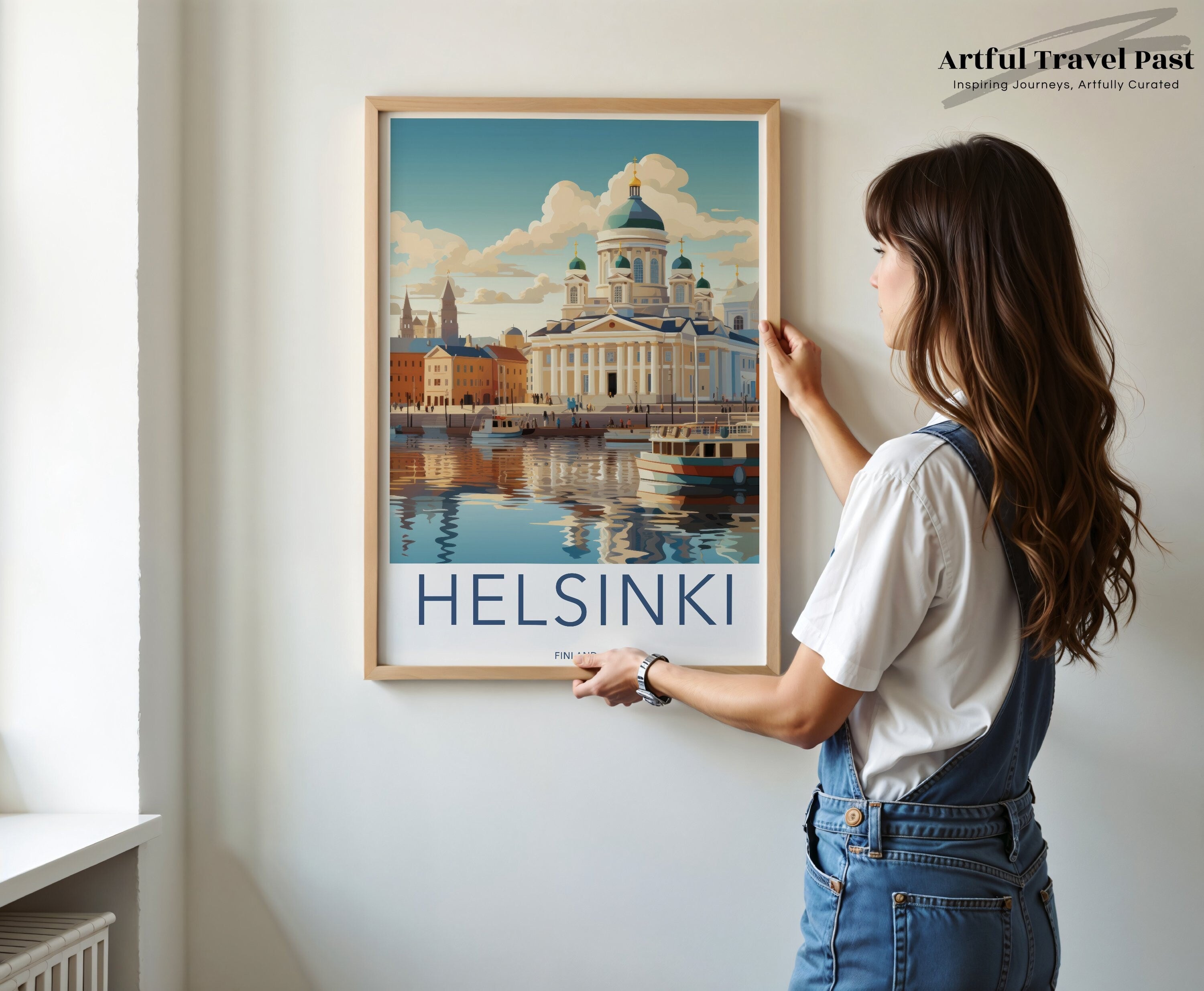 Helsinki Wall Art, Finland Travel Poster, Architectural Print, Nordic Cityscape Art, Coastal Decor, Historic Landmark Illustration