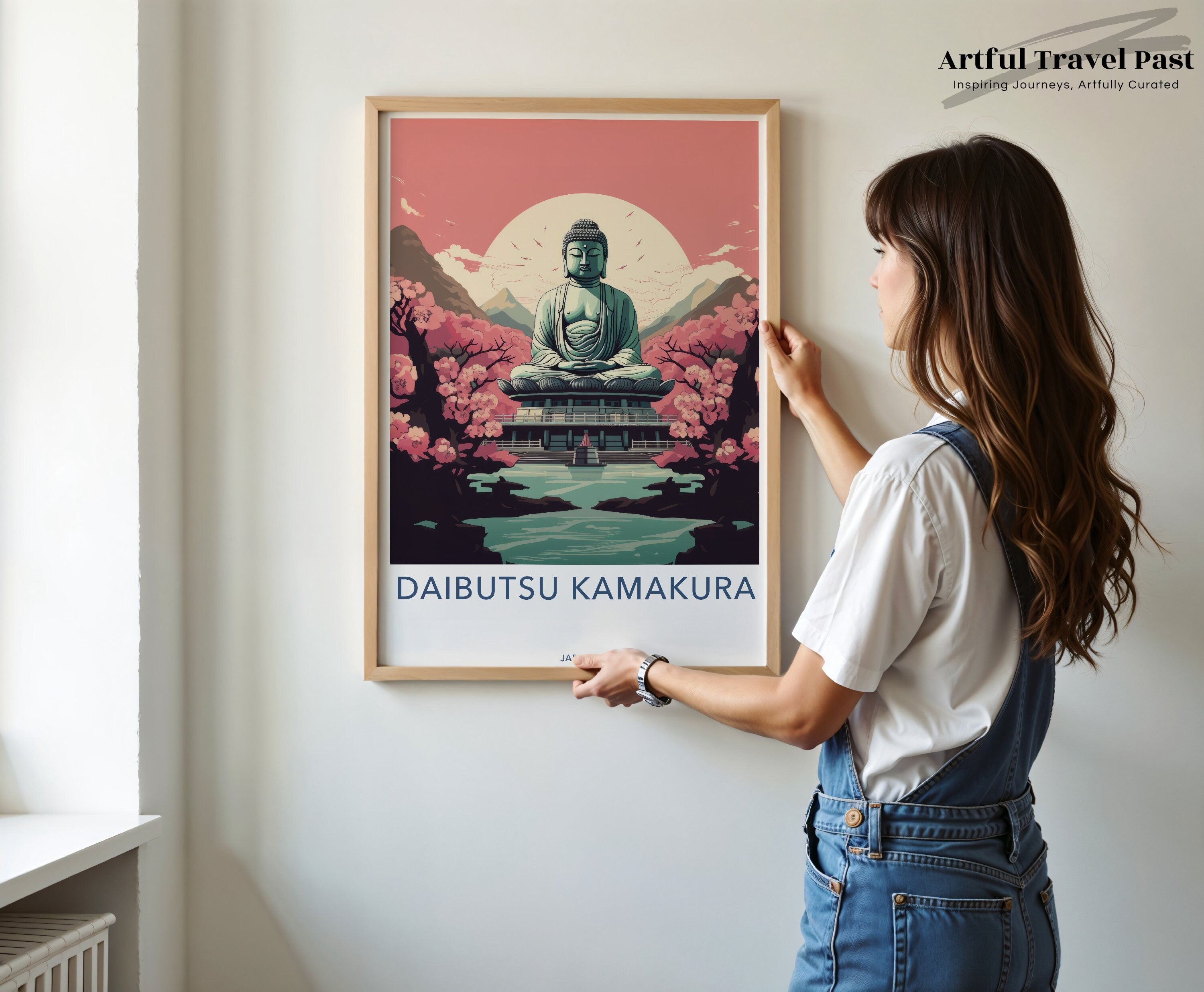 Daibutsu Kamakura Wall Art, Ancient Japanese Landmark, Cultural Decor, Historical Architecture Print, Nature and Heritage Art