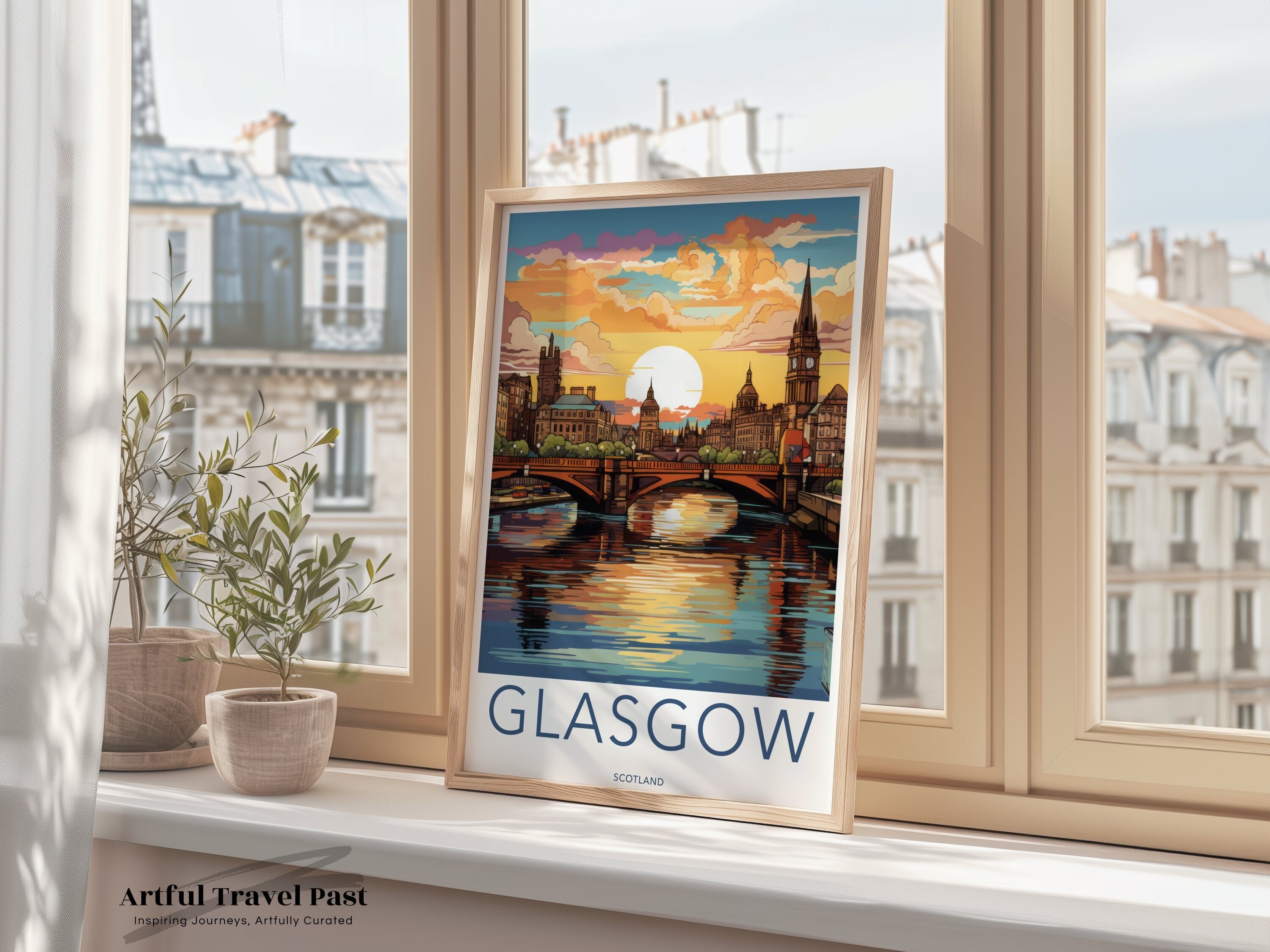 Glasgow Scotland Wall Art, Glasgow Skyline Poster, Cityscape Artwork, Sunset Over Glasgow, Scenic Wall Décor, Travel Art Print