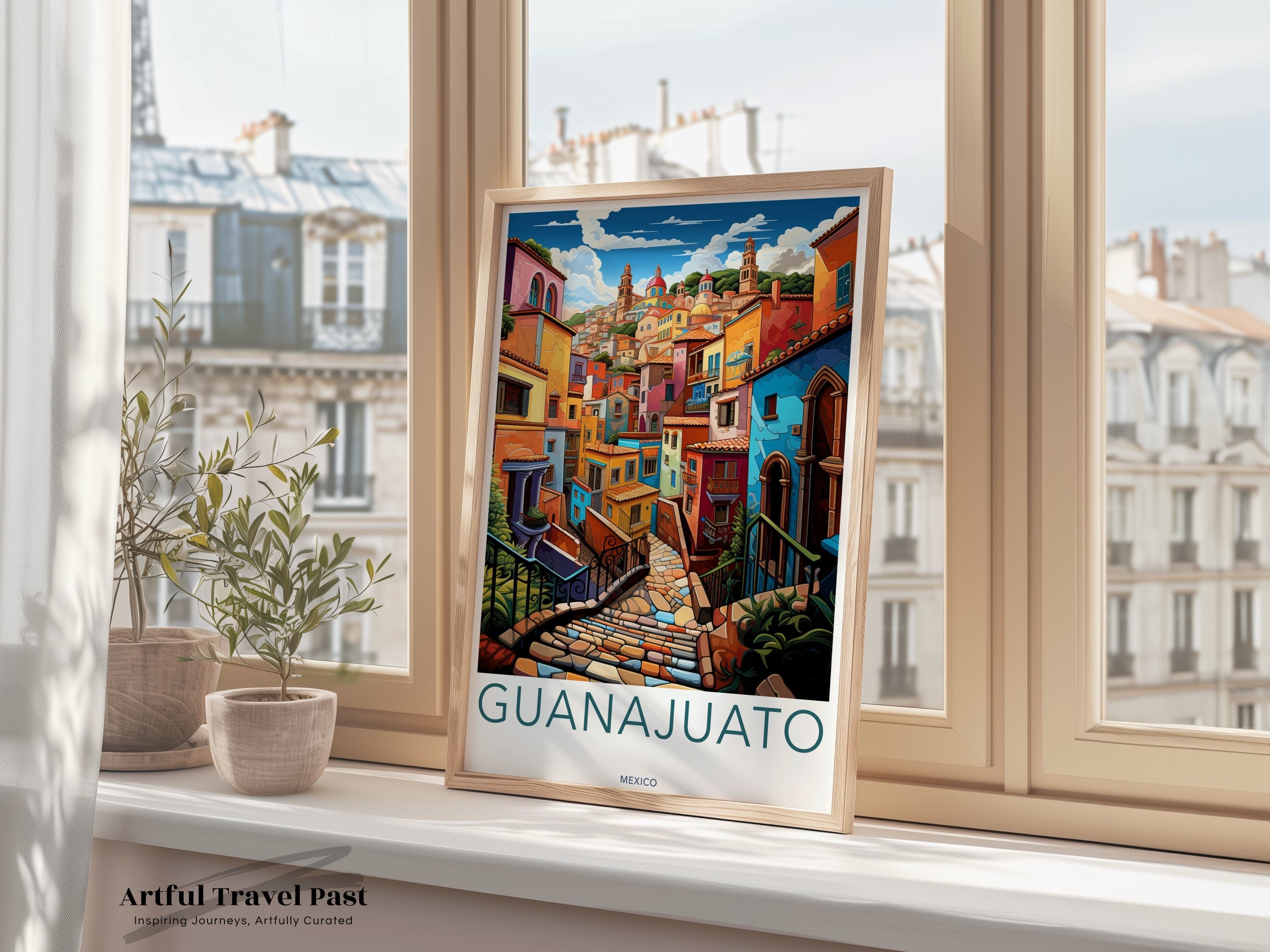 Guanajuato Poster Print, Colorful Guanajuato Wall Art, Mexico Travel Decor, Mexican City Illustration, Architectural Wonders Artwork