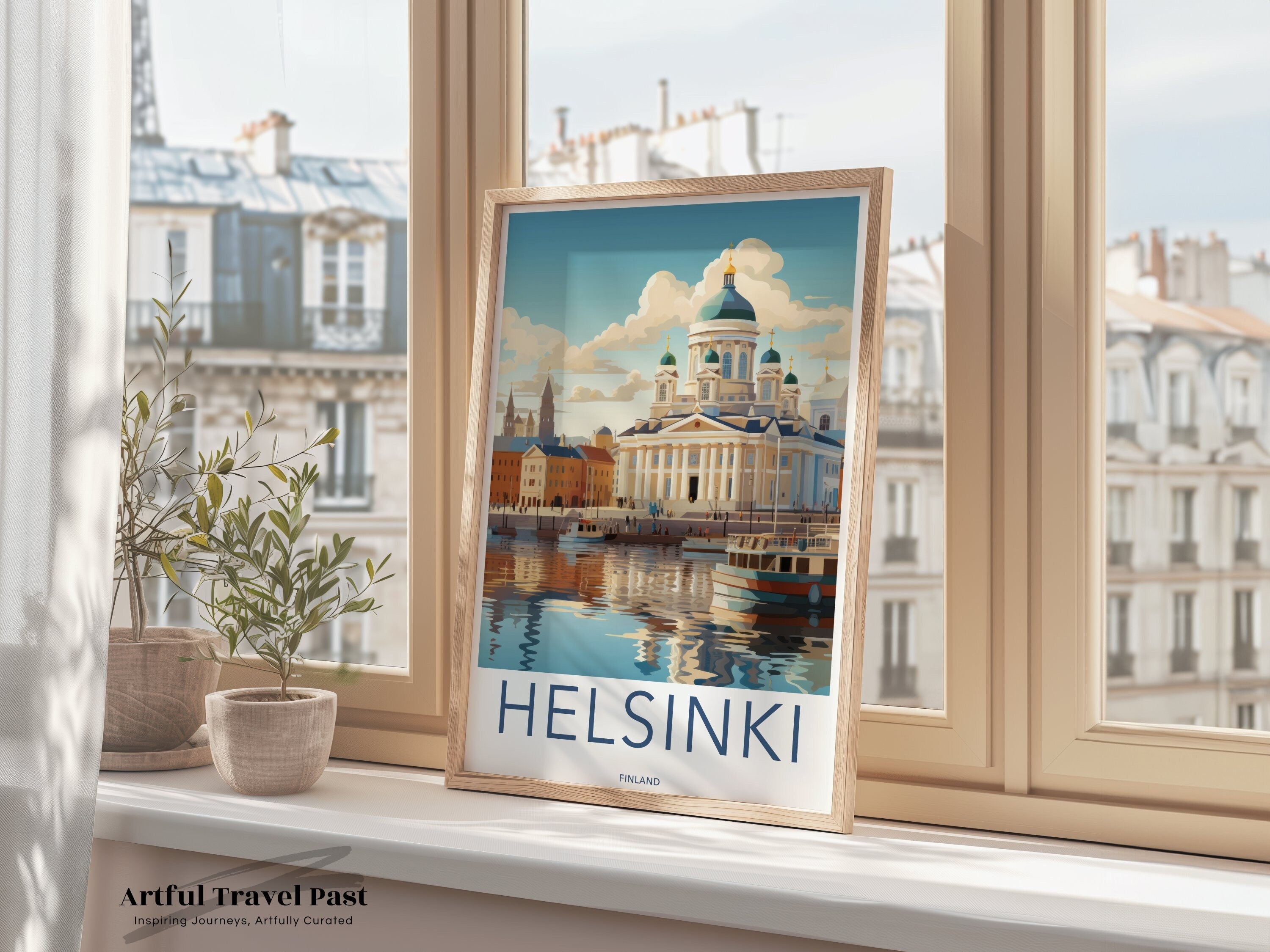 Helsinki Wall Art, Finland Travel Poster, Architectural Print, Nordic Cityscape Art, Coastal Decor, Historic Landmark Illustration