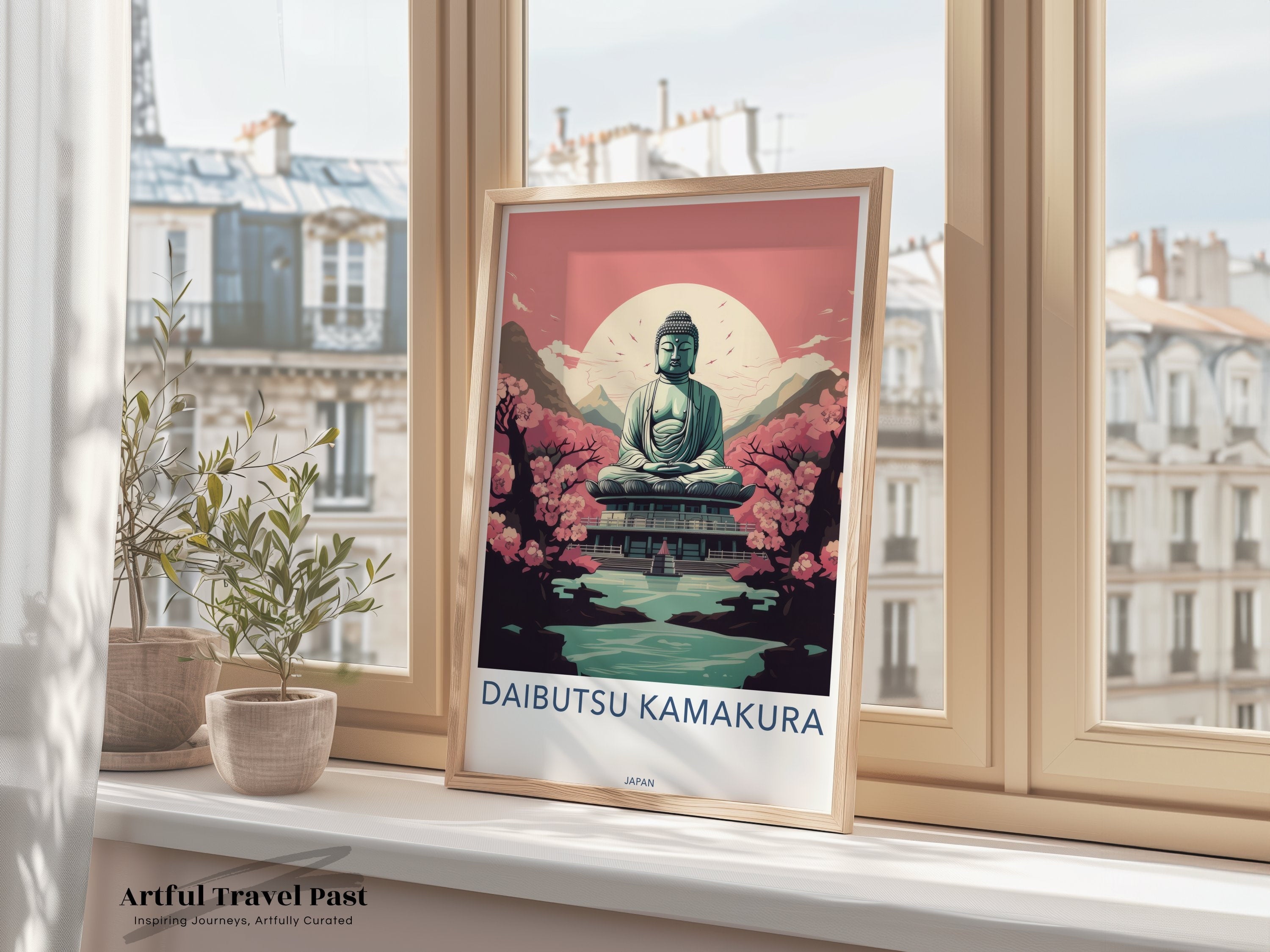 Daibutsu Kamakura Wall Art, Ancient Japanese Landmark, Cultural Decor, Historical Architecture Print, Nature and Heritage Art