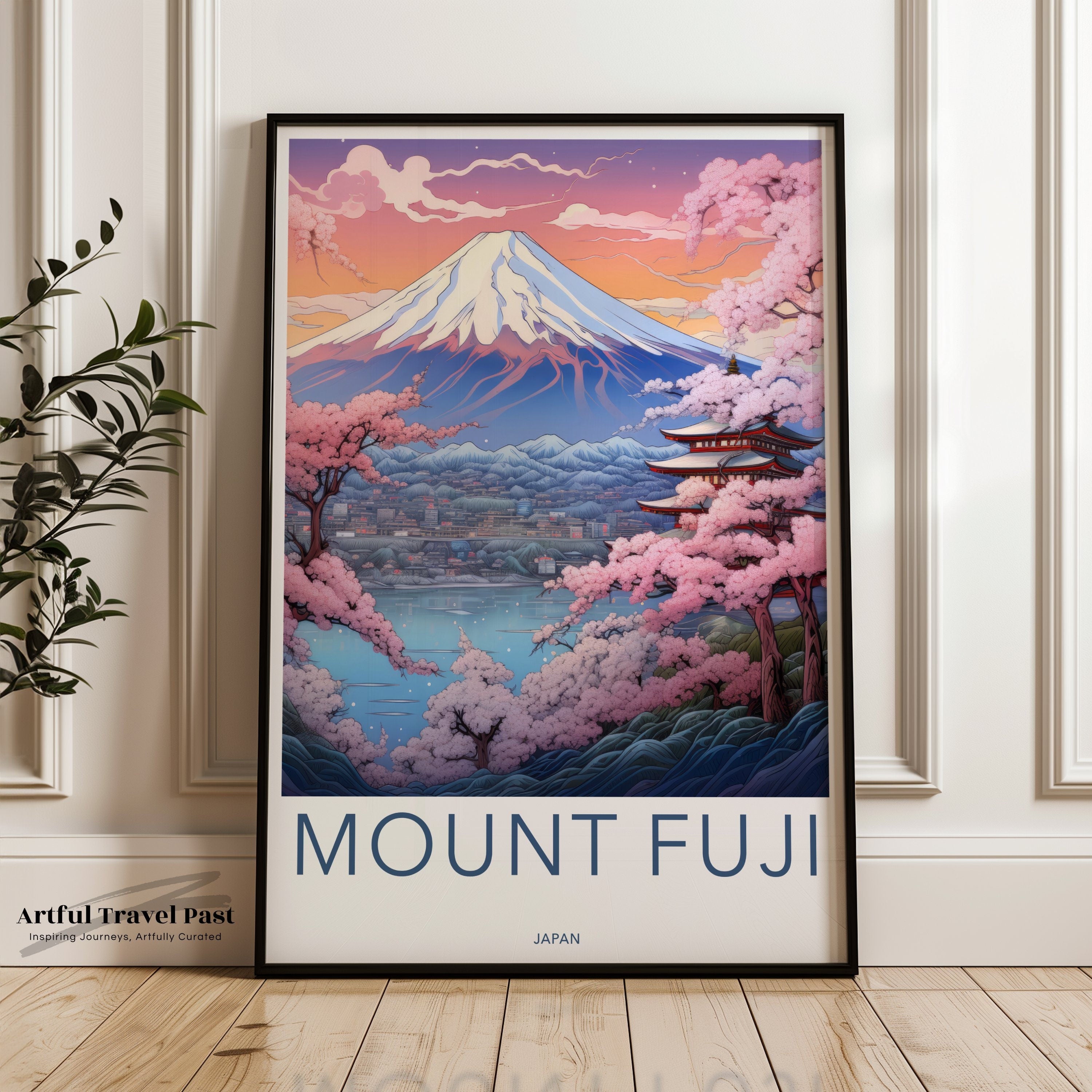 Mount Fuji Wall Art, Japan Landscape Poster, Cherry Blossom Mountain View, Japanese Travel Decor, Art Print, Minimalist Home Decor