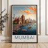 Mumbai India Cityscape Wall Art, Iconic Architecture Print, Vibrant Sunset Skyline, Detailed Harbor Scene, Urban Decor