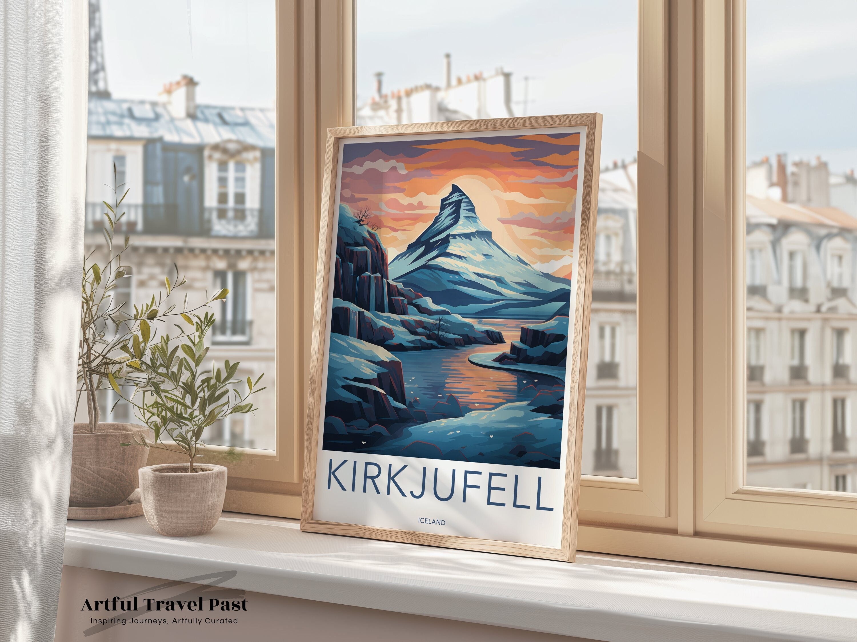 Kirkjufell Iceland Wall Art, Travel Poster, Mountain Sunrise Print, Nordic Landscape Artwork, Scenic Photography, Home Decor