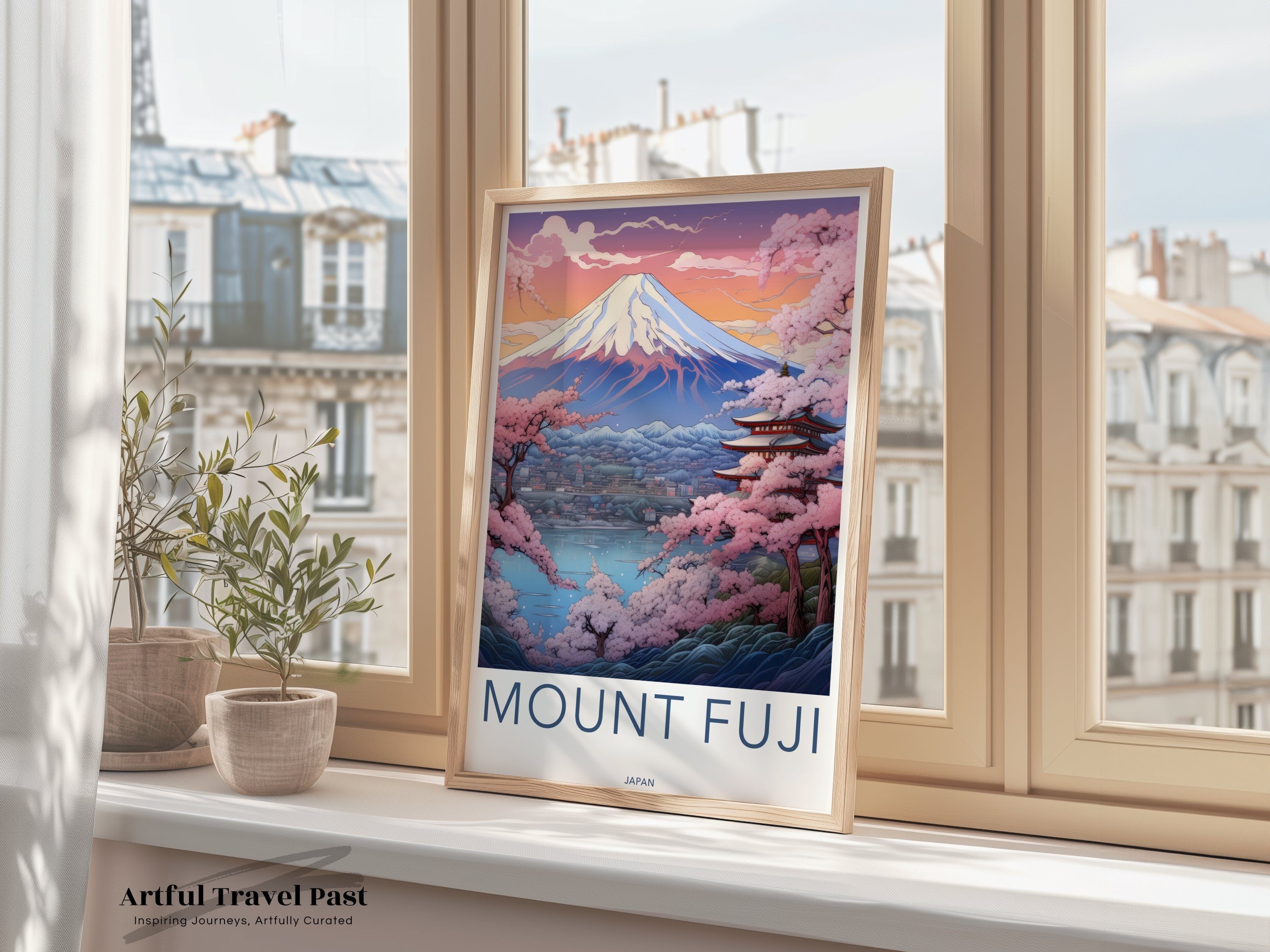 Mount Fuji Wall Art, Japan Landscape Poster, Cherry Blossom Mountain View, Japanese Travel Decor, Art Print, Minimalist Home Decor