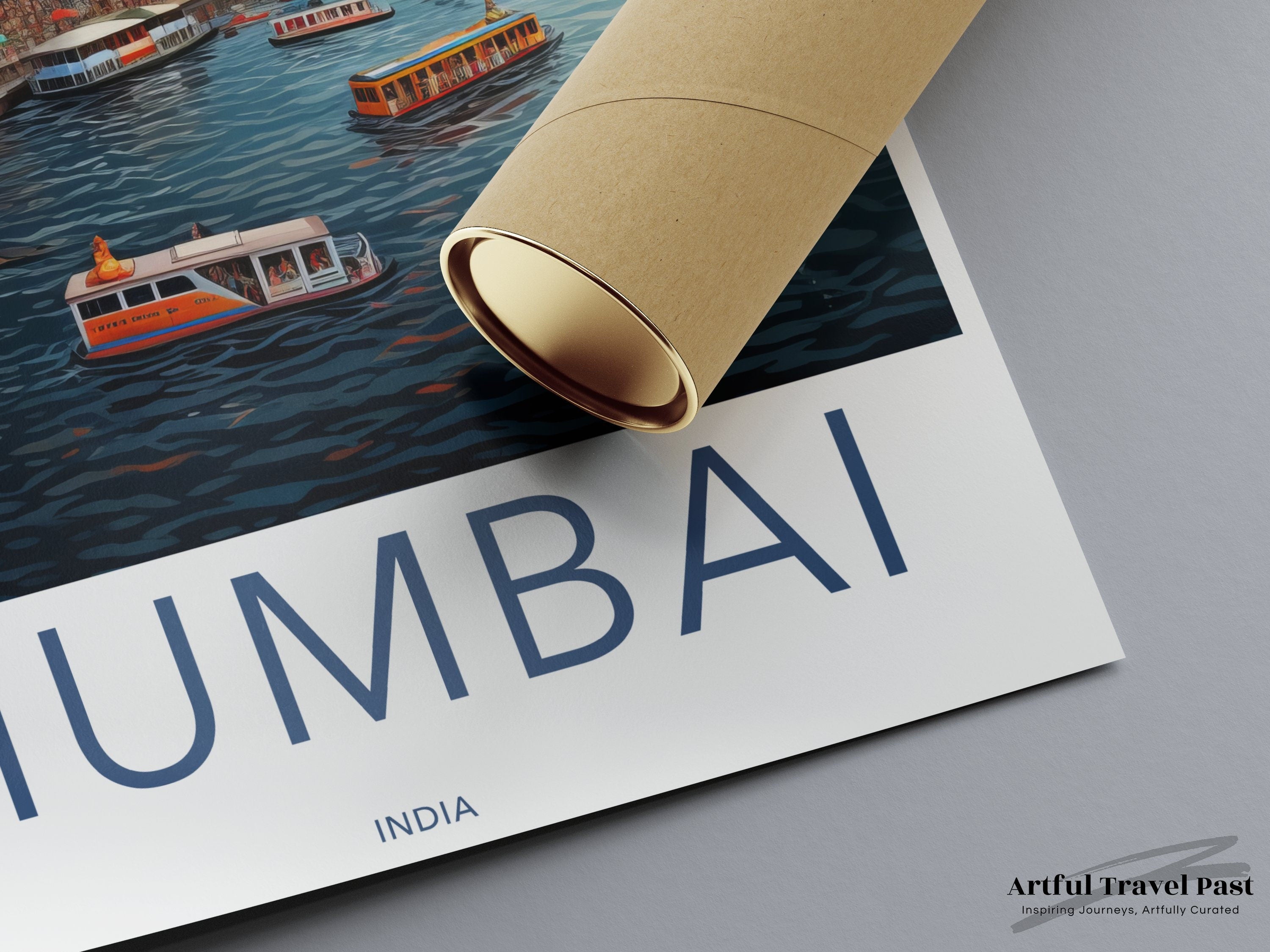 Mumbai India Cityscape Wall Art, Iconic Architecture Print, Vibrant Sunset Skyline, Detailed Harbor Scene, Urban Decor