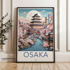 Beautiful Osaka Japan Wall Art, Cherry Blossoms Framed Poster, Japanese Pagoda Decor, Vibrant Urban Landscape Print