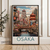 Osaka Japan Wall Art, Japanese Cityscape Poster, Historic Osaka Architecture Print, Retro Travel Artwork, Urban Japan Decor