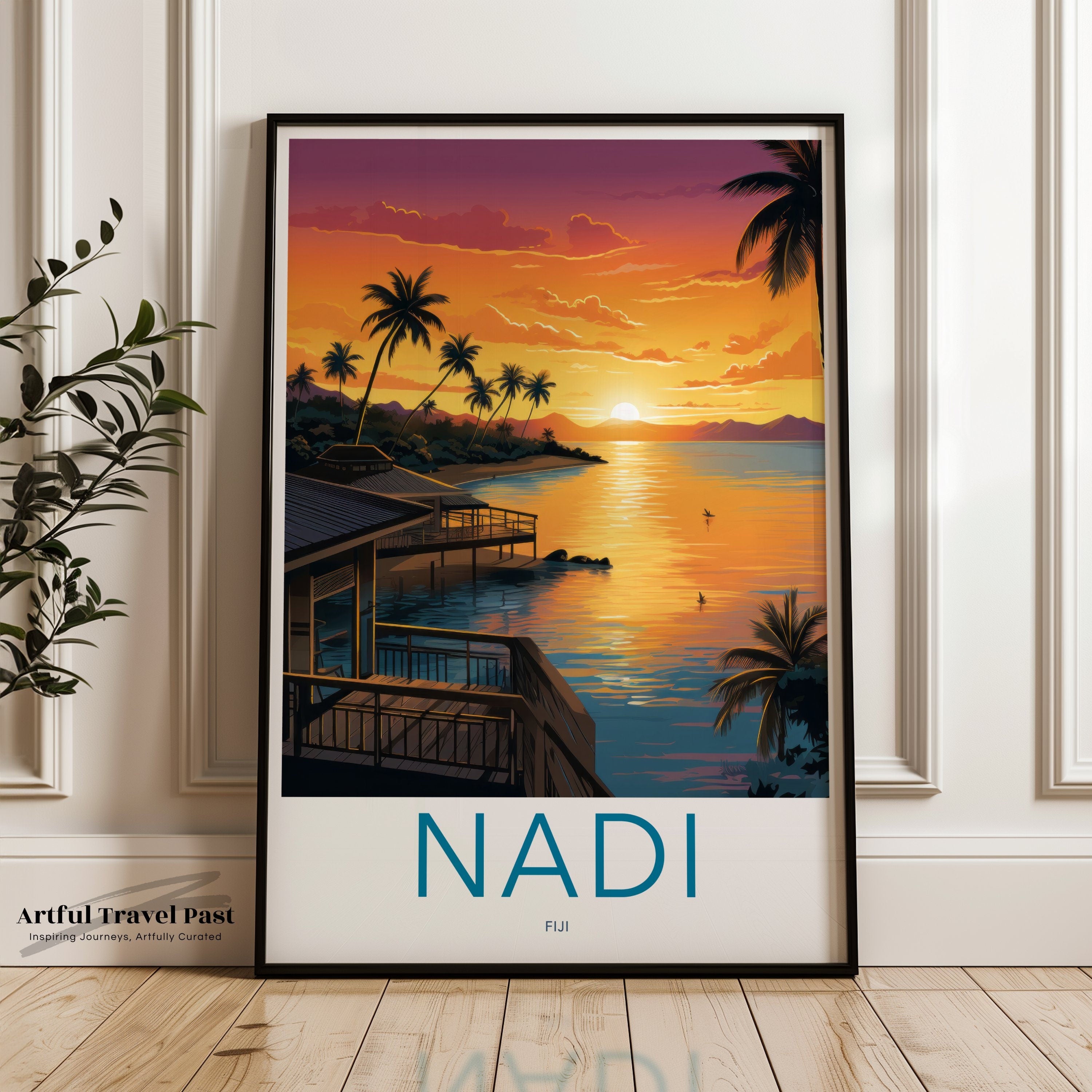 Nadi Fiji Sunset Wall Art, Tropical Beach Landscape Print, Exotic Vacation Destination Poster, Coastal Home Decor, Serene Seascape