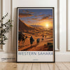 Western Sahara Sunset Wall Art, Stunning Desert Landscape Print, Camel Caravan Art, Moroccan Art, Bohemian Home Decor, Travel Poster