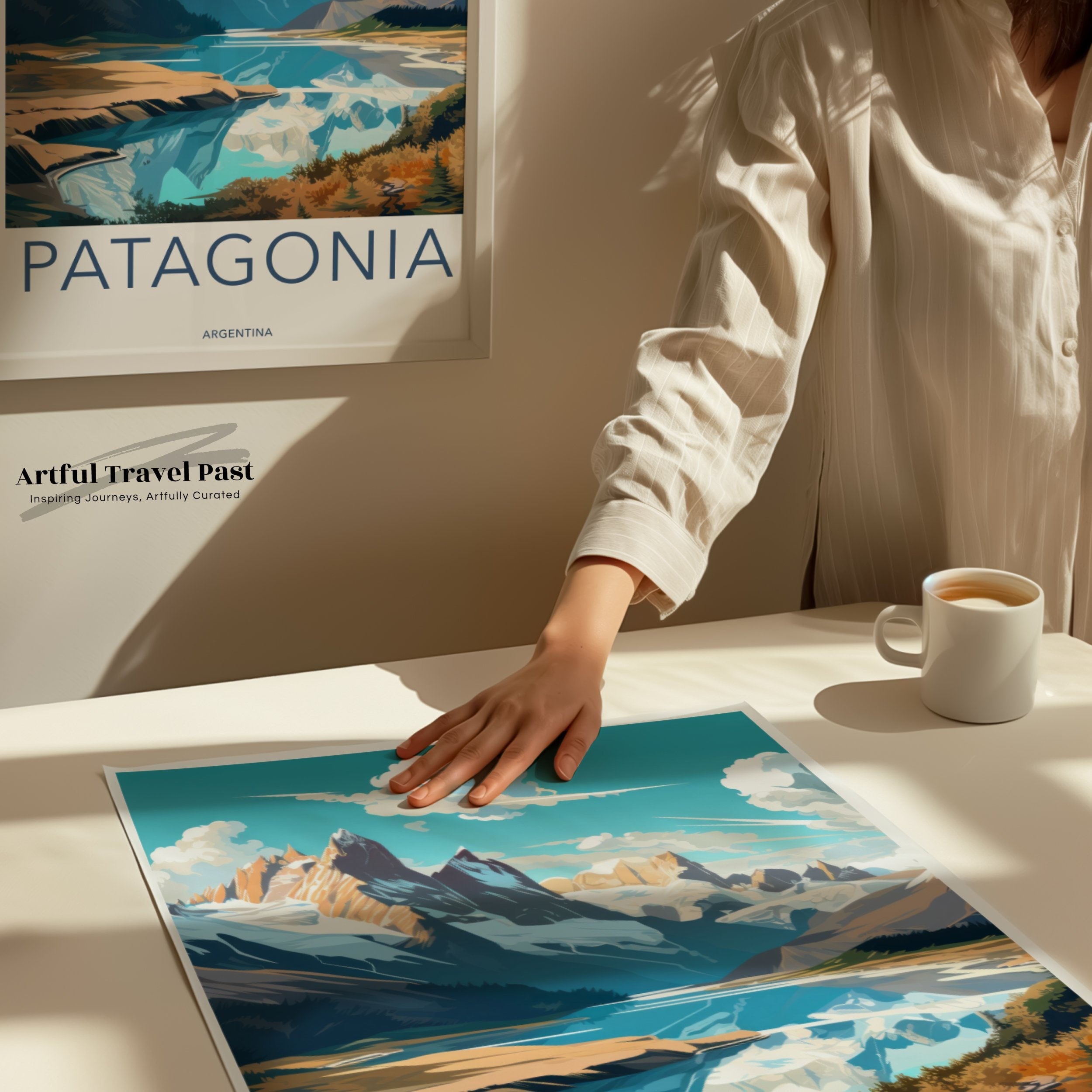 Patagonia Wall Art, Argentina Landscape Poster, Mountain Illustration, South American Nature Decor, Travel Artwork, Scenic Print