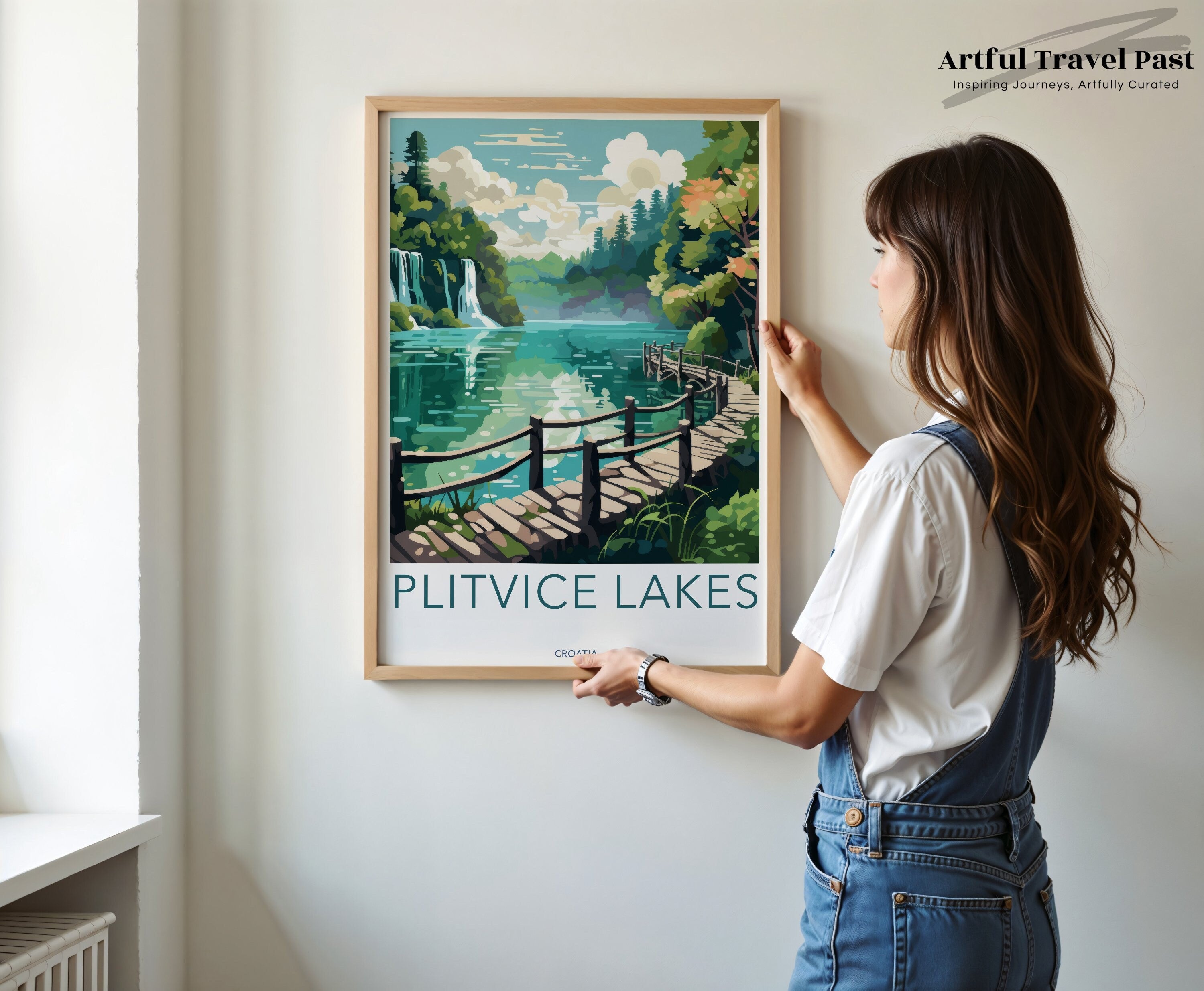 Plitvice Lakes Wall Art, Croatia Travel Poster, Scenic Nature Print, Beautiful Landscape Artwork, Waterfall and Lake Decor