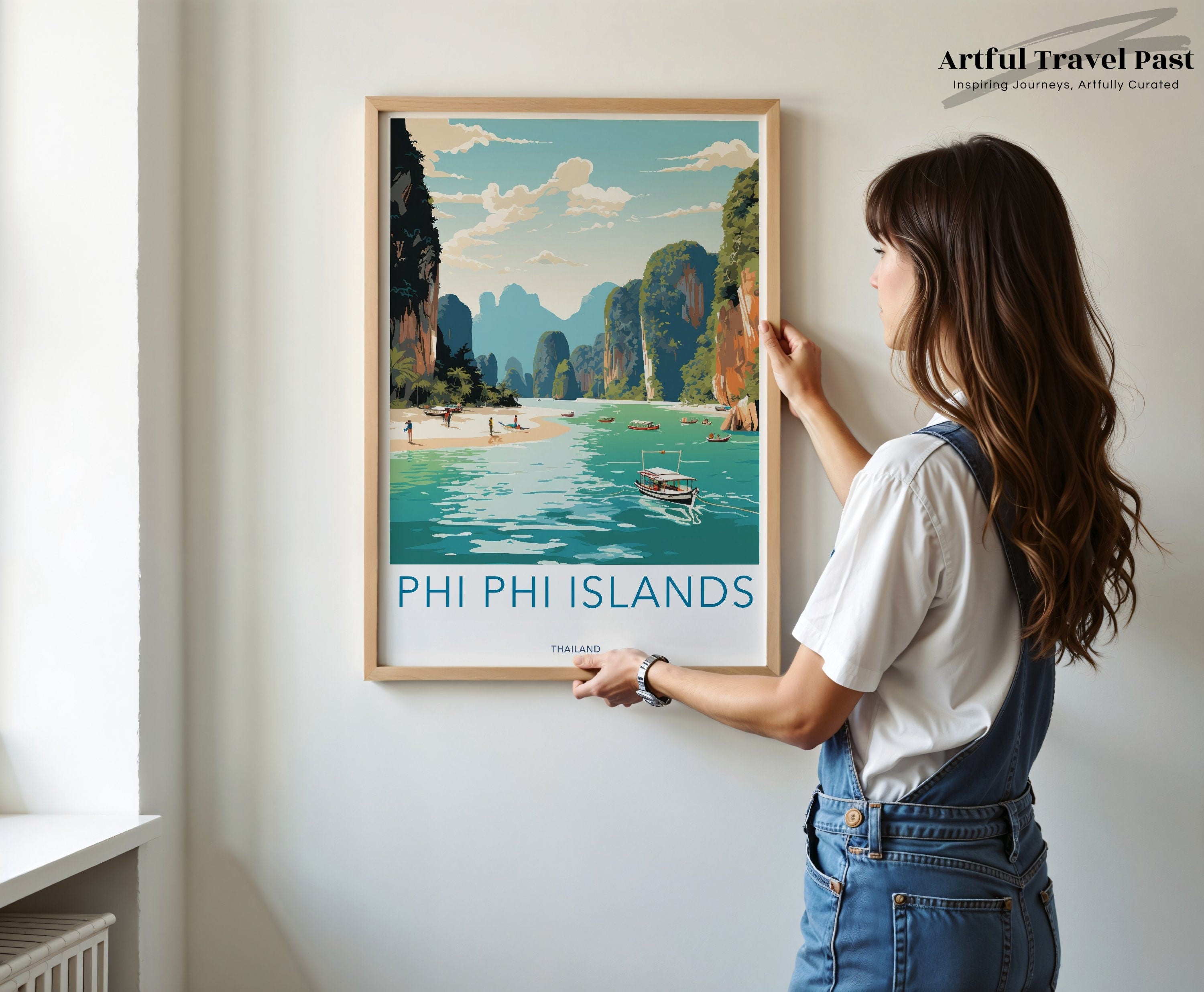 Phi Phi Islands wall art, Thailand coastal decor, Scenic tropical paradise print, Travel poster, Vintage style beach art, Home decor