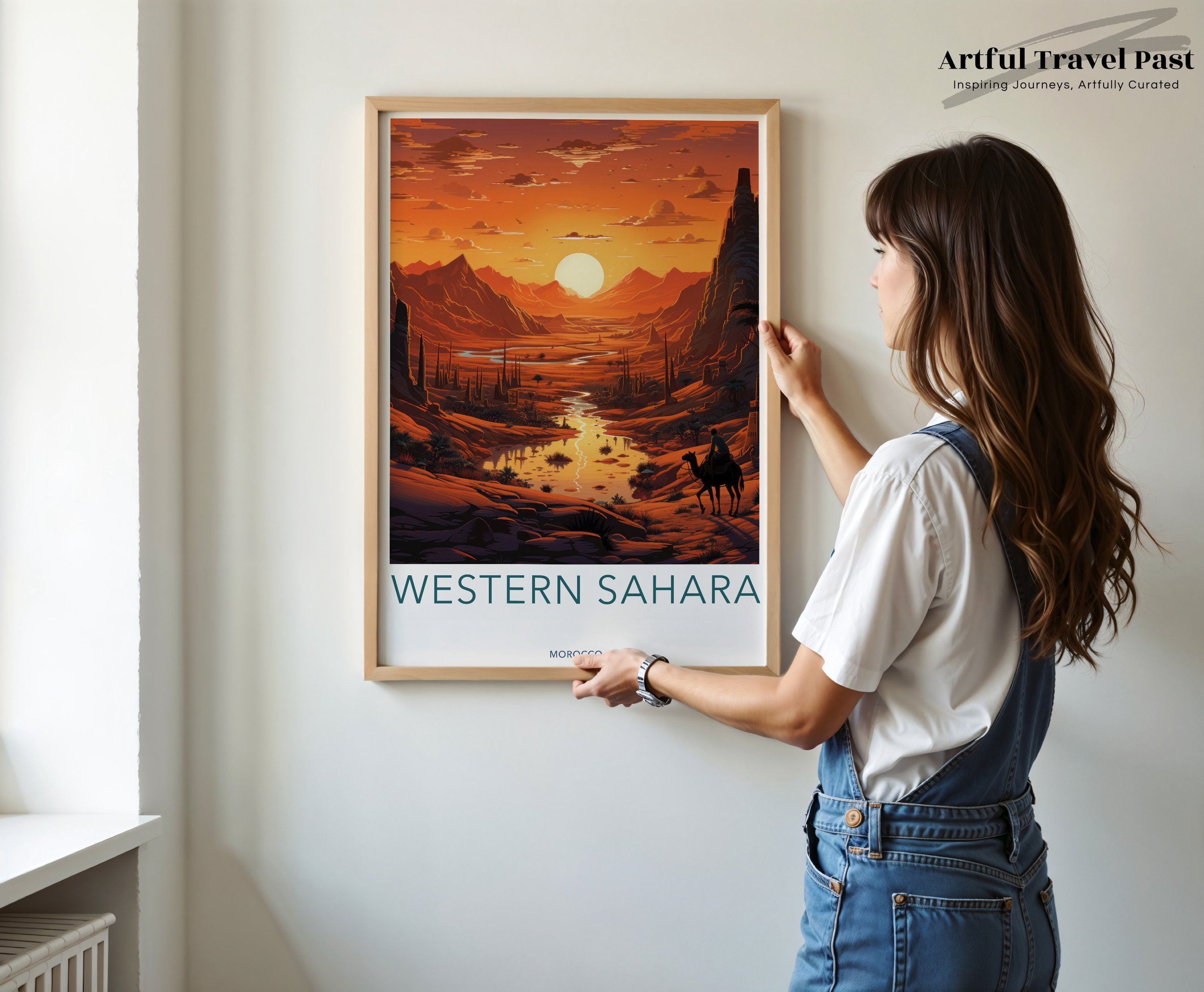 Western Sahara Wall Art Print, Sunset Desert Landscape, Moroccan Art, Camel Riders, Stunning Home Decor, Travel Poster, Art Lovers Gift