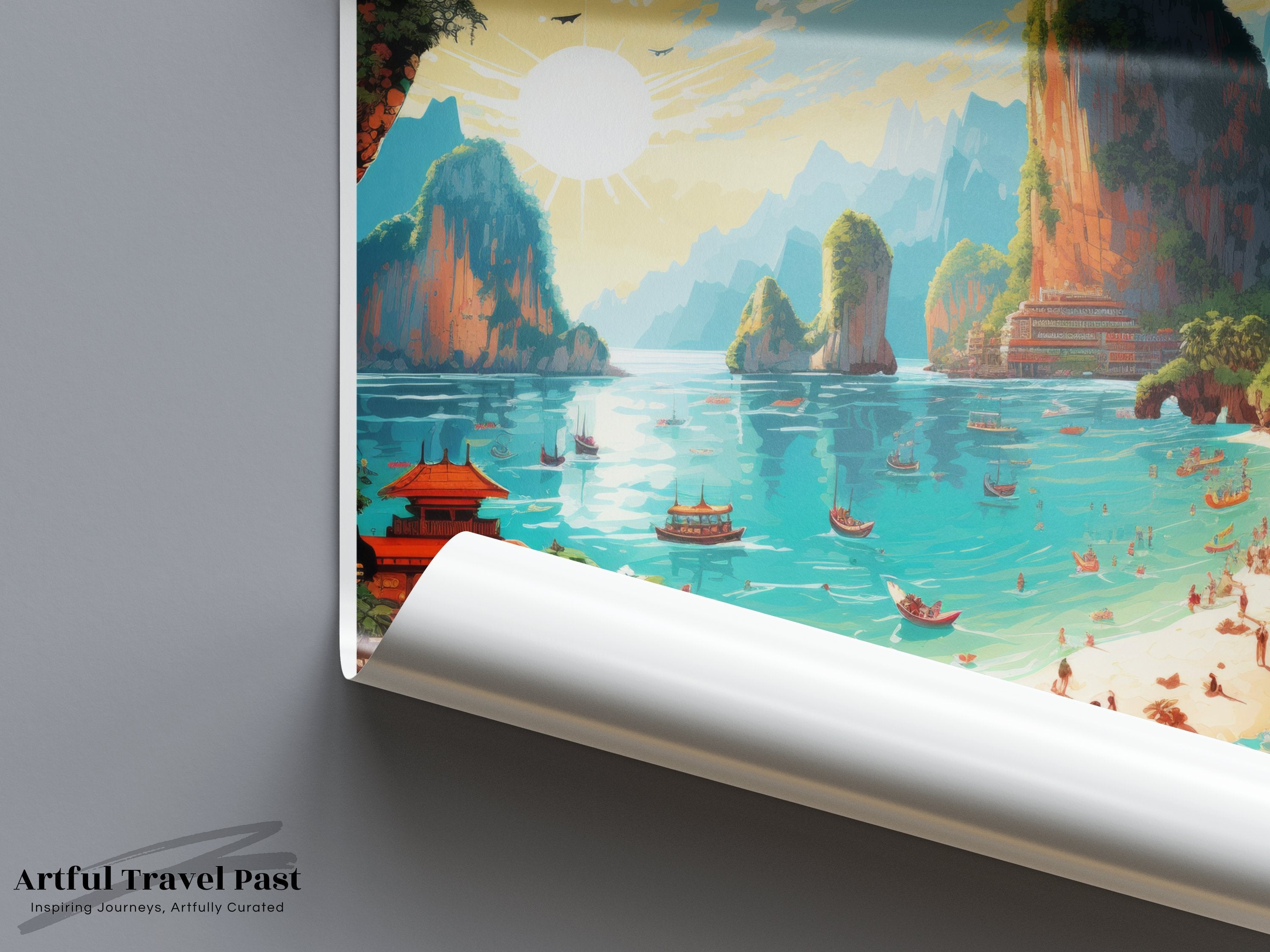 Phi Phi Islands Wall Art, Thailand Beach Decor, Exotic Coastal Scenery, Vibrant Travel Poster, Southeast Asian Destination Art