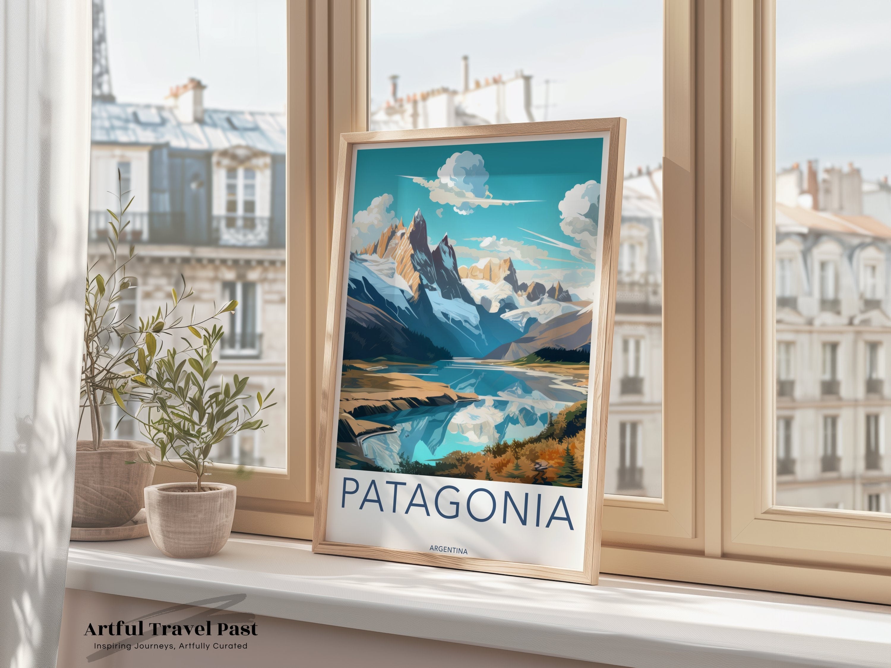 Patagonia Wall Art, Argentina Landscape Poster, Mountain Illustration, South American Nature Decor, Travel Artwork, Scenic Print