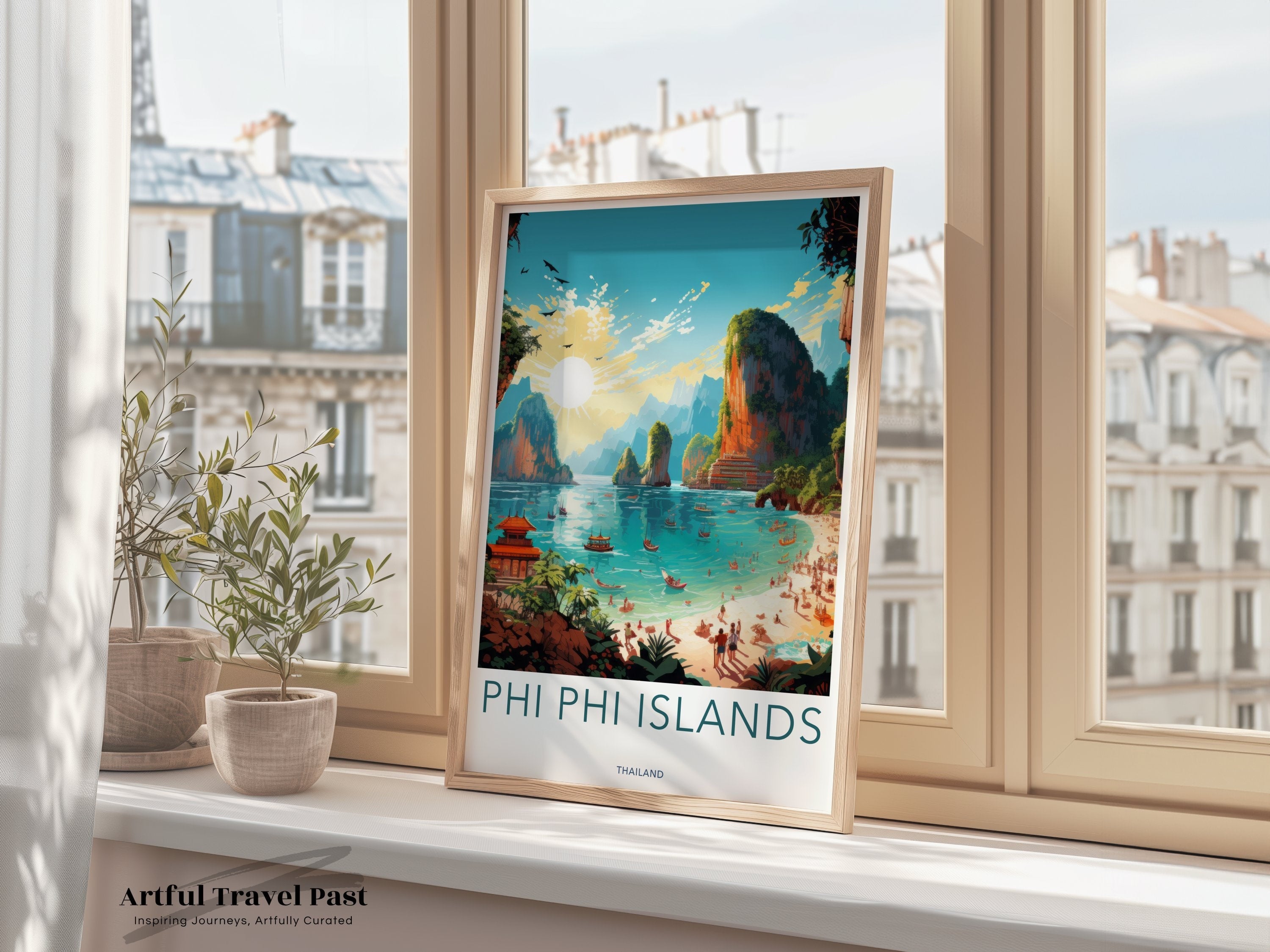 Phi Phi Islands Wall Art, Thailand Beach Decor, Exotic Coastal Scenery, Vibrant Travel Poster, Southeast Asian Destination Art