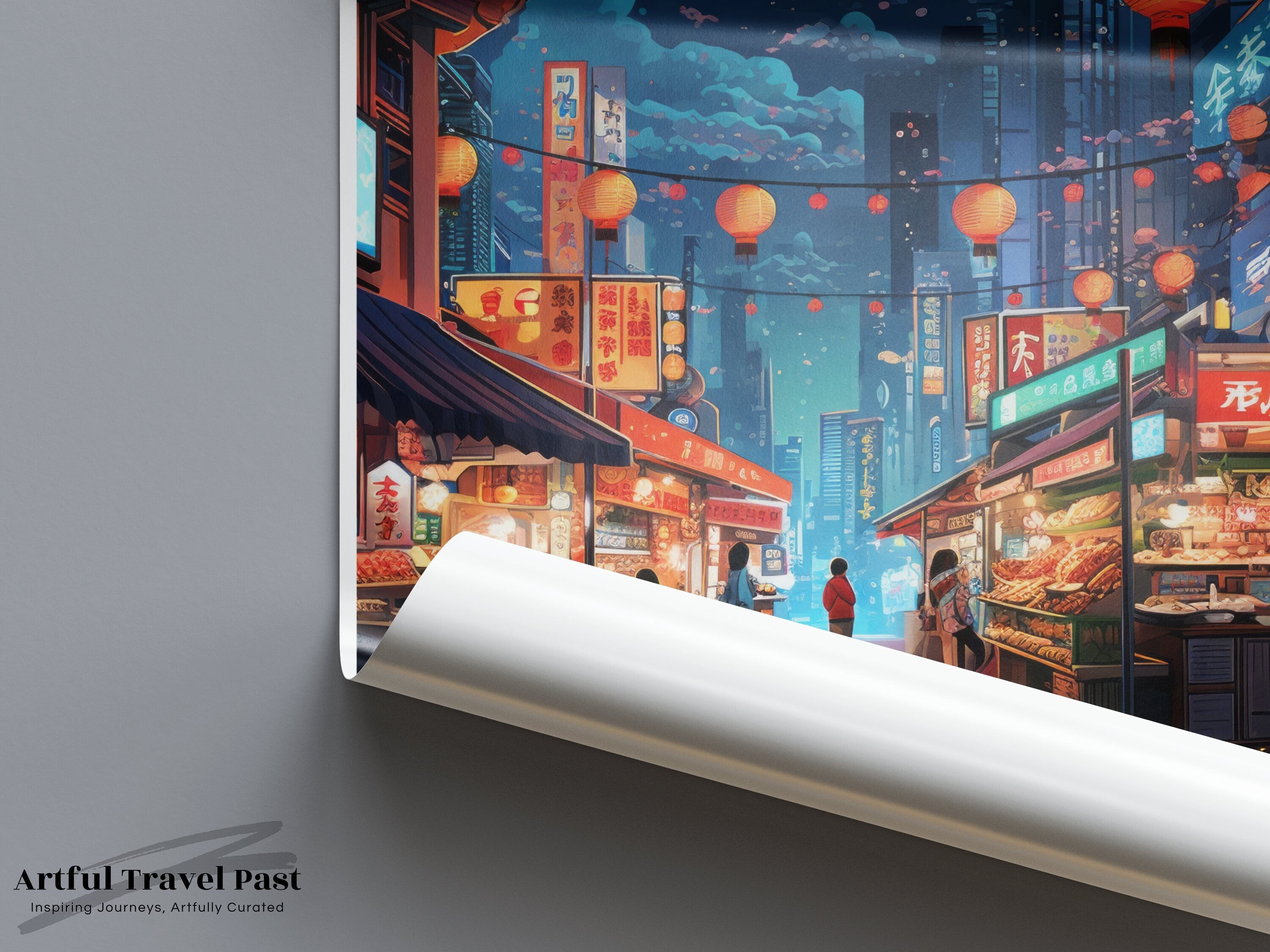 Seoul Cityscape Wall Art, South Korea Night Market Poster, Vibrant Asian Street Scene, Modern Urban Artwork, Asian Culture Decor