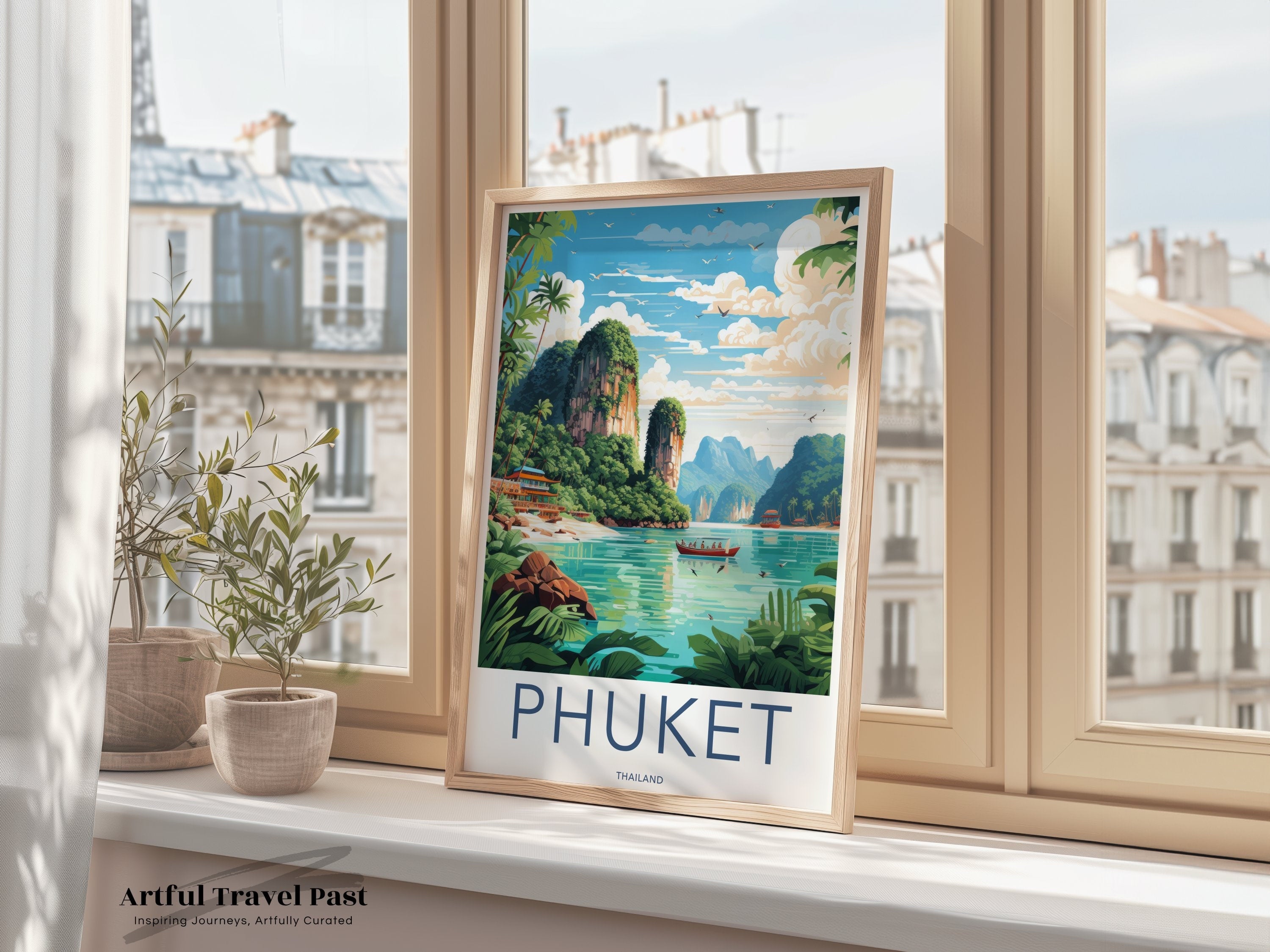 Phuket Thailand Travel Poster, Tropical Paradise Wall Art, Scenic Thai Landscape Print, Southeast Asia Beach Decor