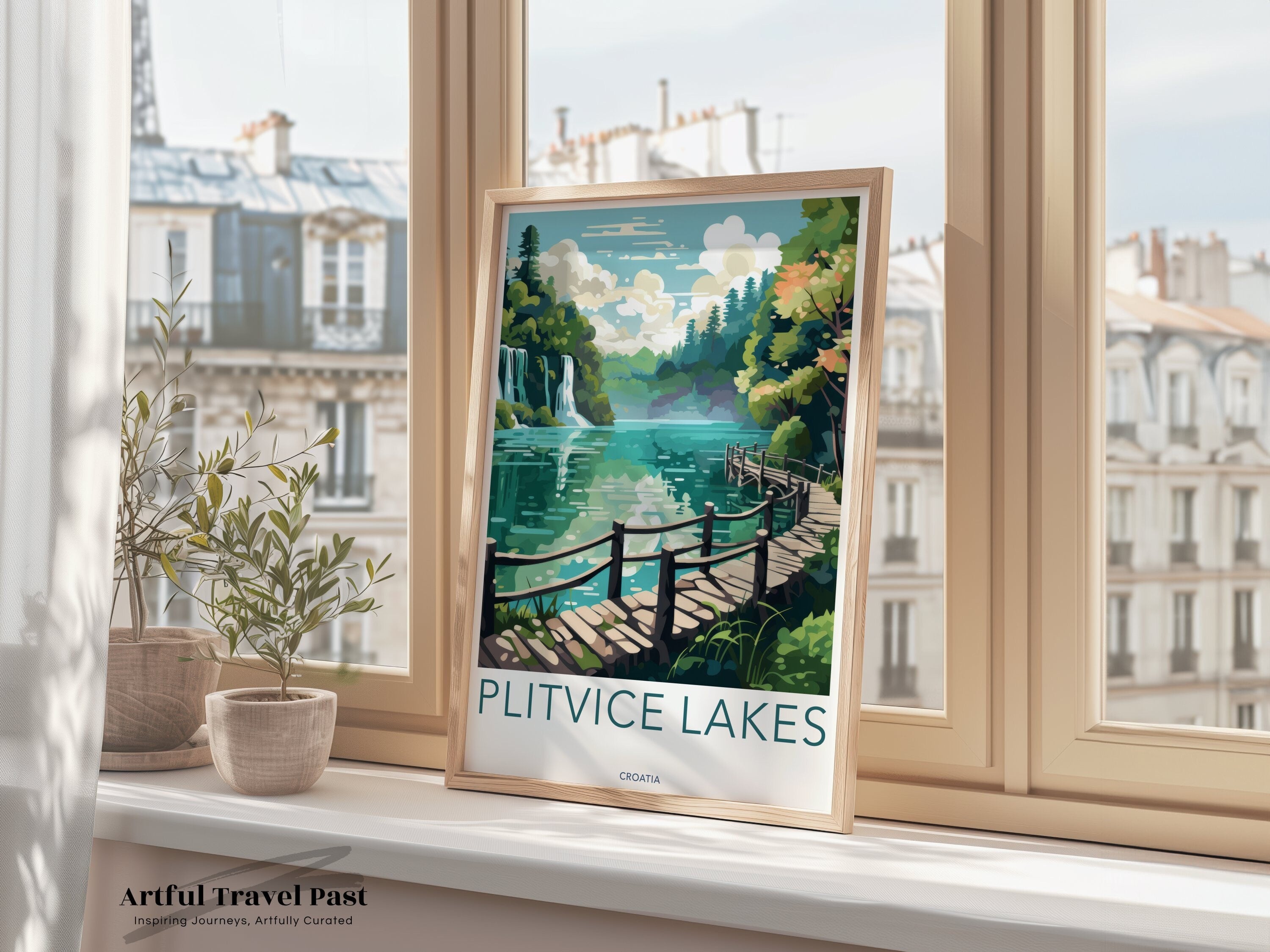 Plitvice Lakes Wall Art, Croatia Travel Poster, Scenic Nature Print, Beautiful Landscape Artwork, Waterfall and Lake Decor