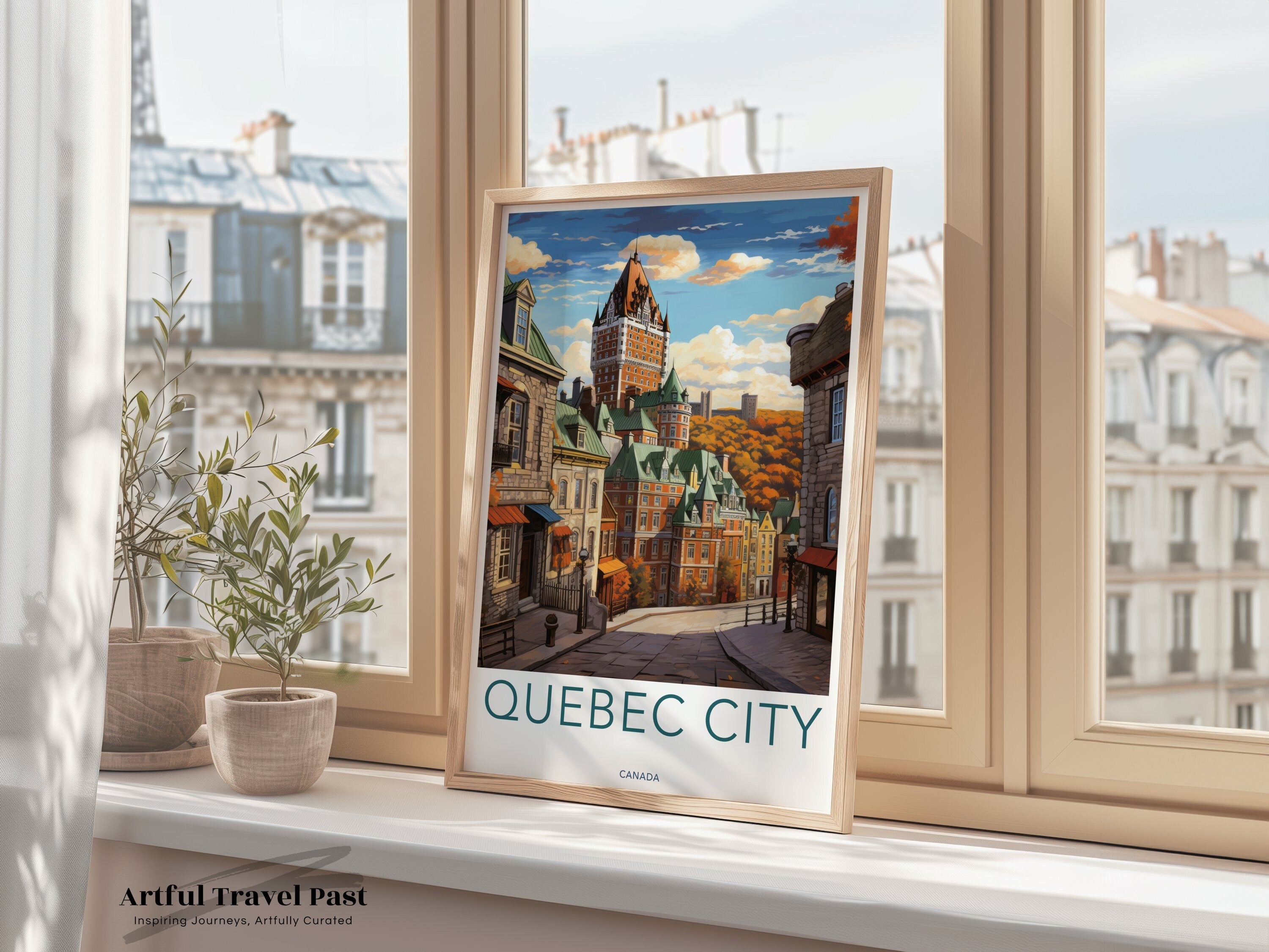 Quebec City Wall Art, Historic Cityscape Poster, Quebec Vintage Print, Architectural Landmark Art, Canada Travel Art, Home Decor